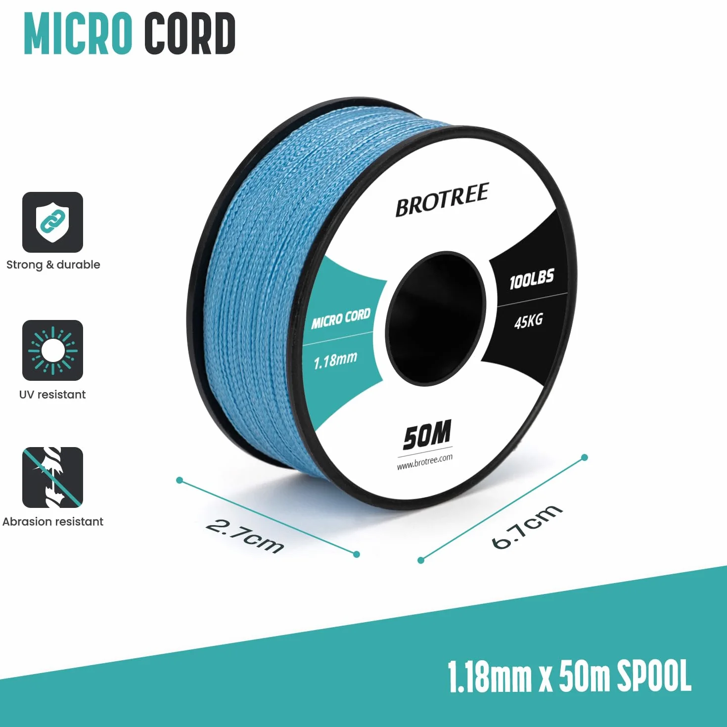 Brotree Mikro Sznurek 1.18mm Paracord 50M Pleciony Sznurek do Biżuteria, Rzemiosło, Koraliki - 45kg Breaking Load (Błękit Nieba)