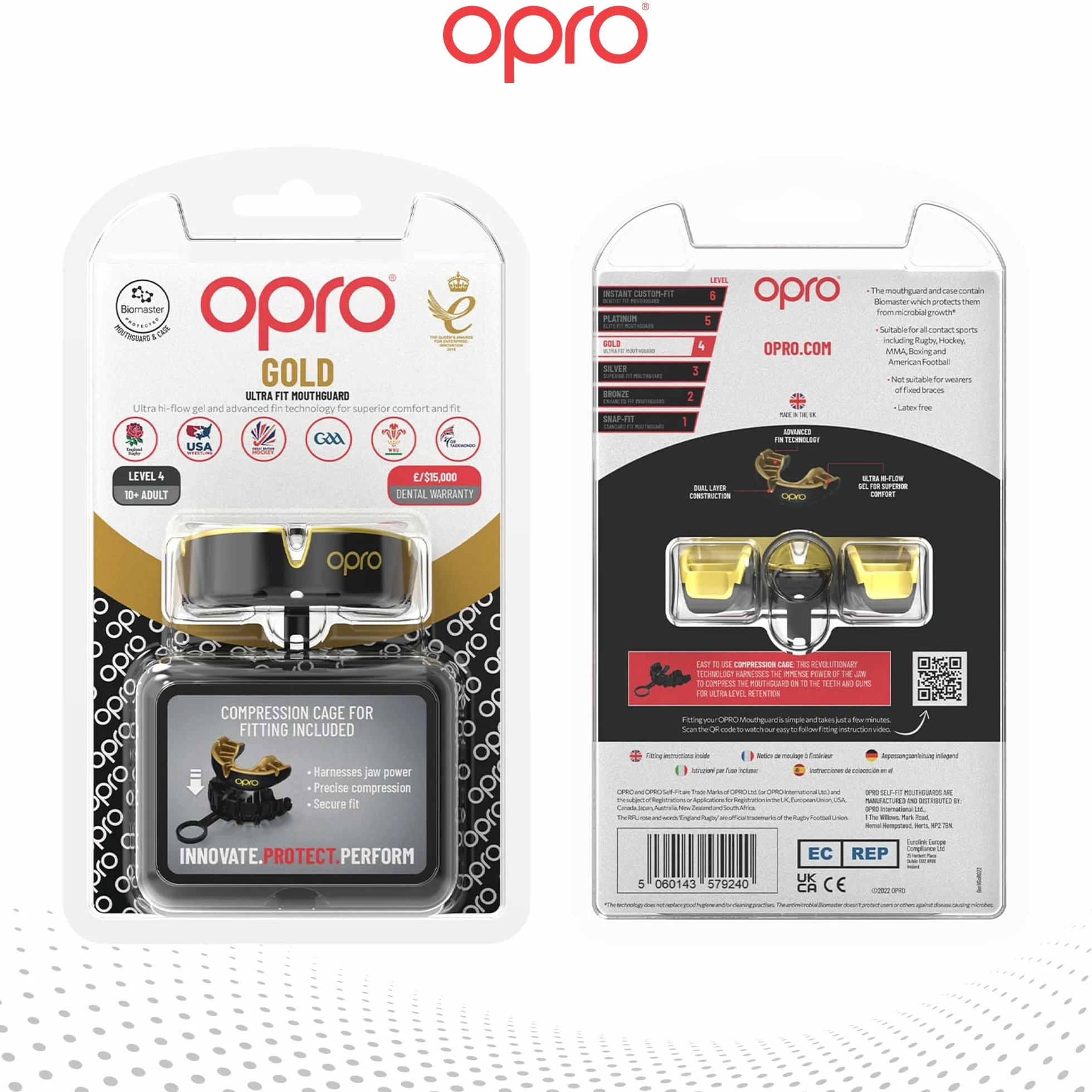 Opro Uniseks Gold Level 5060143579240 Ochraniacz na Zęby, Czarny, 10+