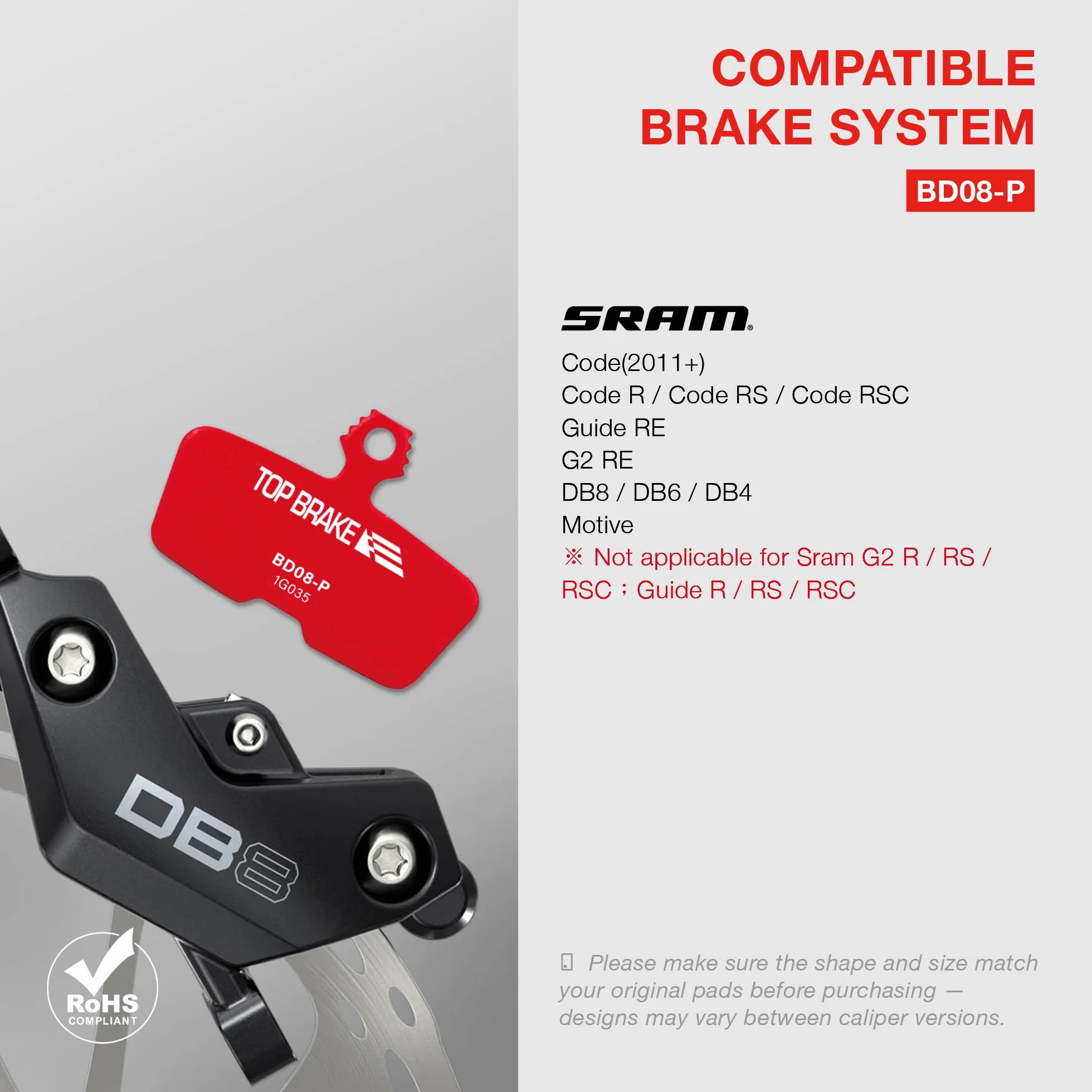Top Brake Klocki hamulcowe tarczowe do roweru górskiego AVID SRAM R/RE/RSC Jazda RE | MTB, Downhill, rower szlakowy | Kompozycja ceramiczna, wersja wydajności, czerwona (dołączony)