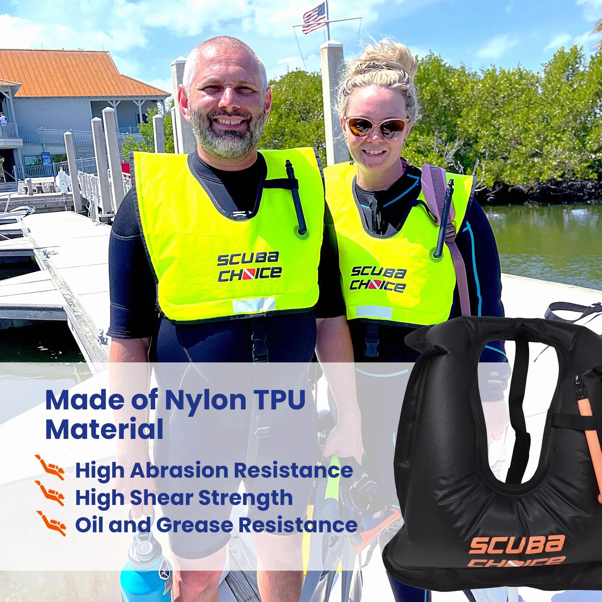Scuba Choice Adult Snorkel Vest with Name Box, Inflatable Snorkeling Vest for Adults Over 200lbs, Easy Oral Inflator, Removable Strap (27" x 19”) X-Large, Black Snorkeling Vests