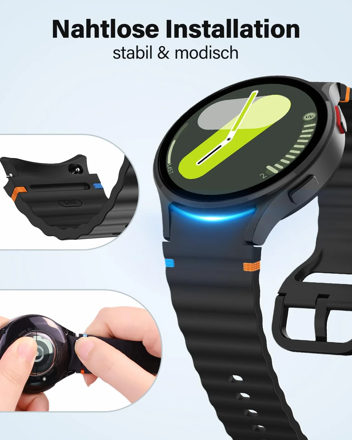 SimpleThings Silikonowy pasek sportowy do Galaxy Watch 7 40 mm 44 mm regulowany Samsung Galaxy Watch 6/5/4/6 Classic/4 Classic/5 Pro