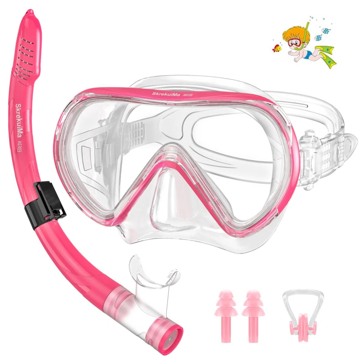 Gogle Nurkowe z Nurkowaniem, Nurkowanie Zestaw Dzieci Maska z Rurką z Składanym Nurkowaniem i Regulowanym Silikonowym Opaską, Anty-Losa Anti-Fog Nurving Mask przez 4-14 Lat