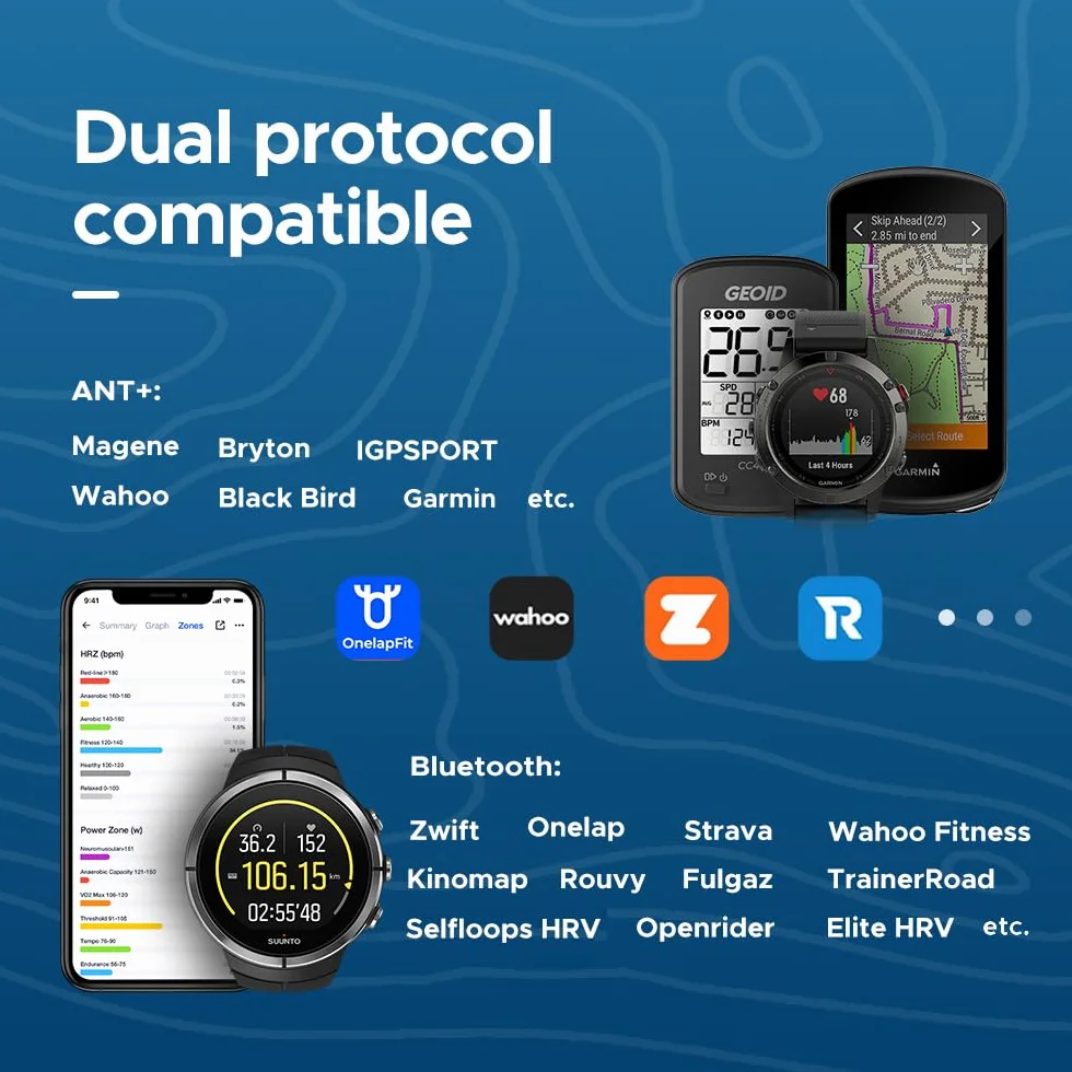 GEOID HS500, pulsometr, opaska na klatkę piersiową, pulsometr Bluetooth 4.2/ANT+, wodoodporny czujnik tętna, IP67