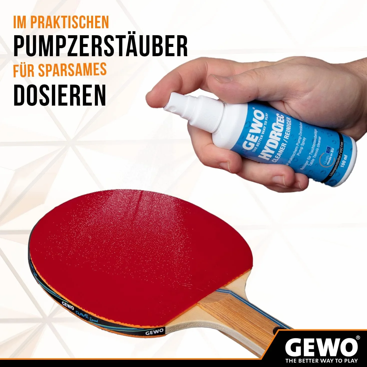 Gewo HydroTec zestaw do czyszczenia wykładzin do tenisa stołowego, spray Grip Spray z chłonną gąbką do czyszczenia, bez rozpuszczalników, środek do czyszczenia wykładzin tenisa stołowego 100 ml,