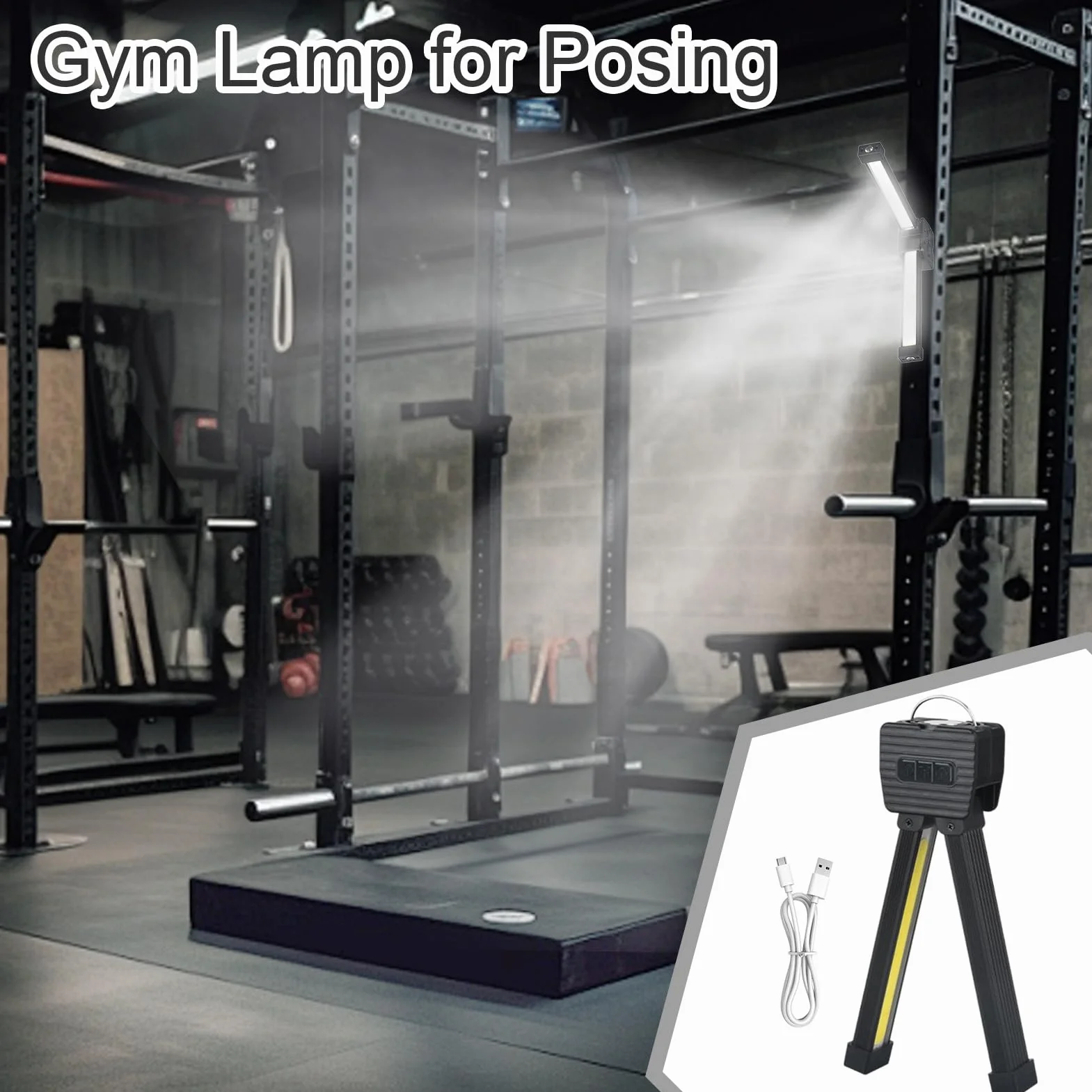 Gym Lamp Light, Waterproof Led Flashlight, 17.8x5.2x3.2cm/7.01x2.05x1.26 Inches 7-Grade Dimming, Rechargeable 180-Degree Folding Worklight, Magnet Hook, for Outdoor, Gardening