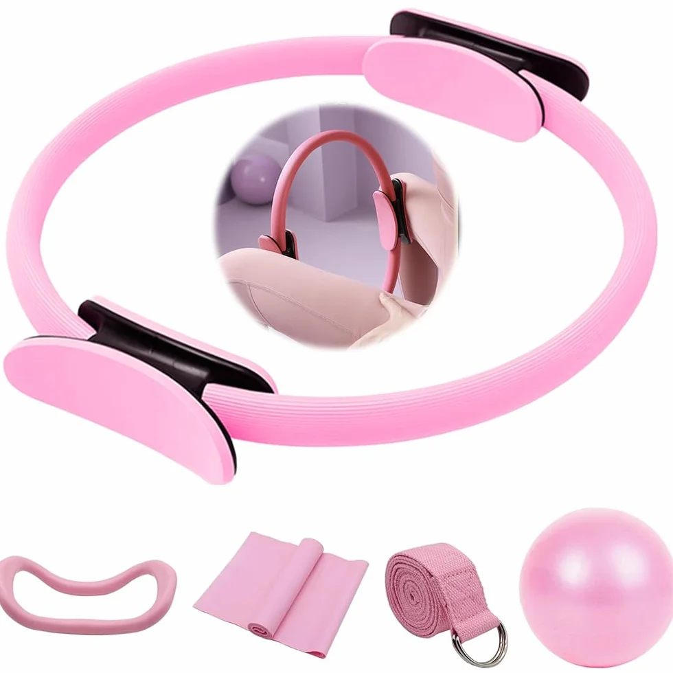 Mineup Zestaw pierścieni do pilates, 5 sztuk zestawu pilates essentials dla kobiet z piłką do jogi, pasem do jogi i paskami fitness, pierścień pilates, pierścień pilates yoga do domu, jogi, siły i