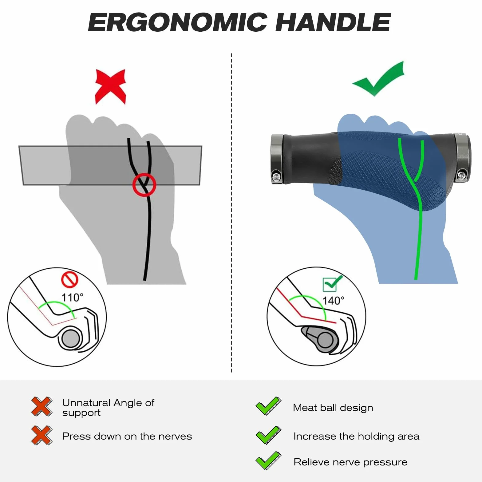 Ergonomiczne uchwyty rowerowe z antypoślizgową konstrukcją punktową | amortyzujące wstrząsy uchwyty na kierownicę z gumy do rowerów górskich | uchwyty bezpieczeństwa 130 mm