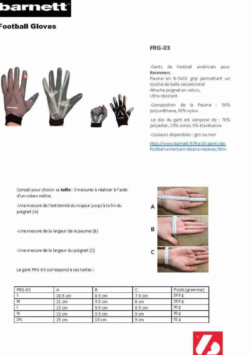 BARNETT FRG-03 Pro odbiornik rękawice piłkarskie, RE,DB,RB, czarne
