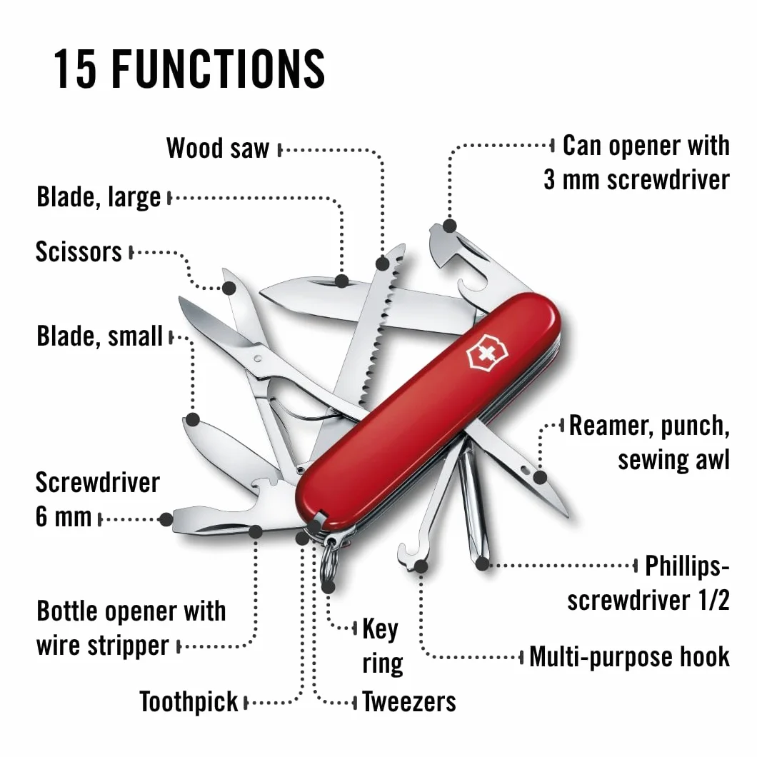 Victorinox scyzoryk Fieldmaster (15 funkcji, uniwersalny haczyk, otwieracz do puszek, nożyczki), czerwony