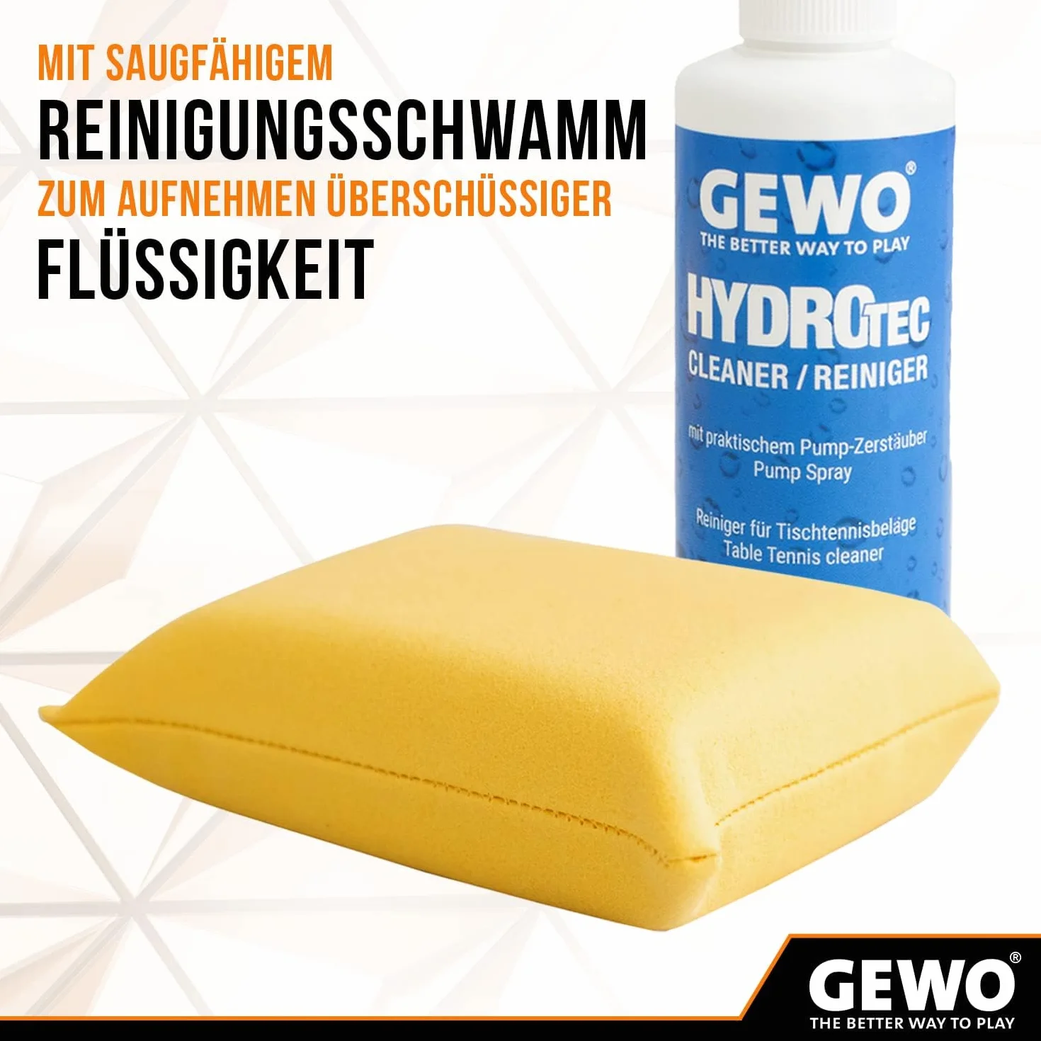 Gewo HydroTec zestaw do czyszczenia wykładzin do tenisa stołowego, spray Grip Spray z chłonną gąbką do czyszczenia, bez rozpuszczalników, środek do czyszczenia wykładzin tenisa stołowego 100 ml,