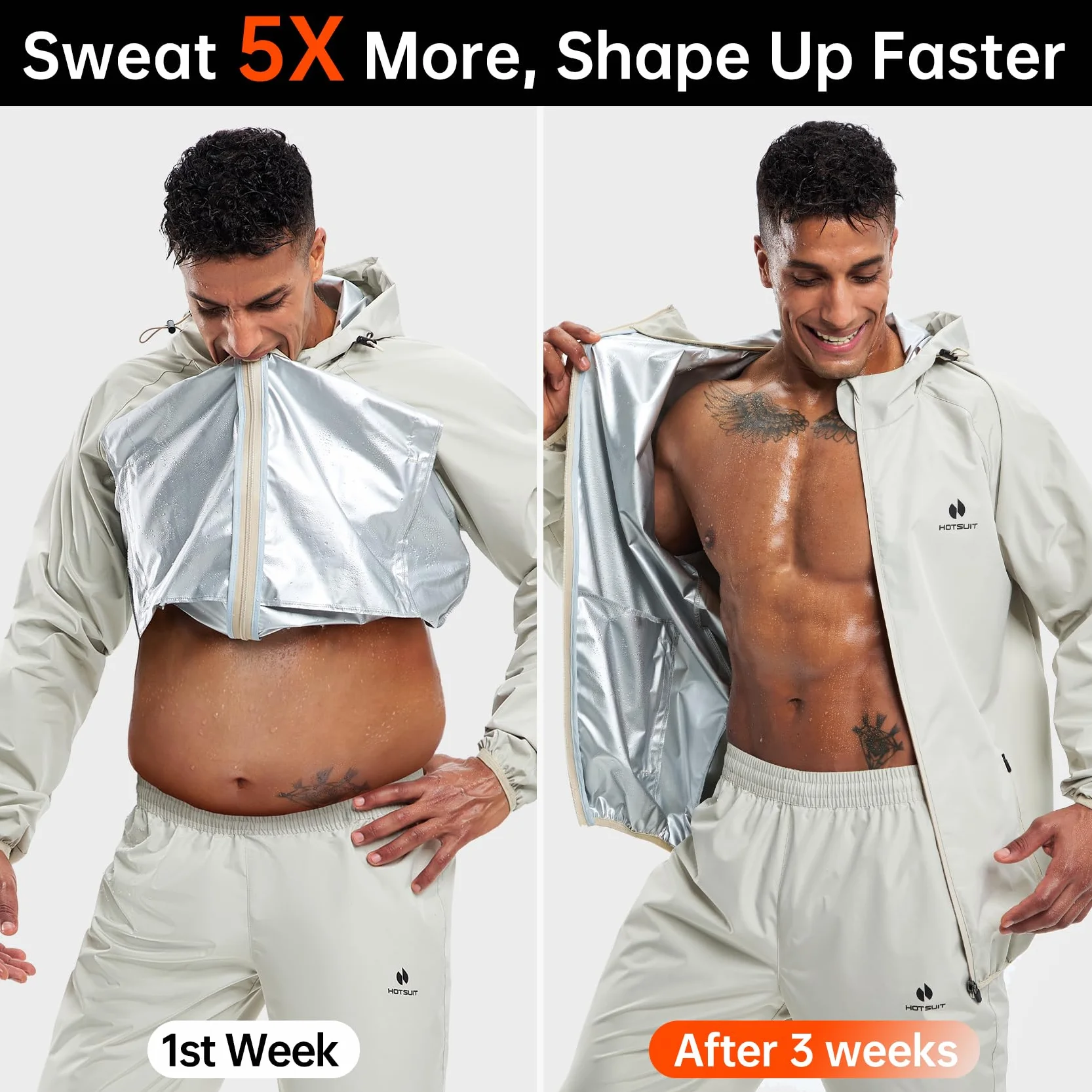 HOTSUIT Herren Sauna Trainingsanzug Reißverschluss Fitness Schwitzjacke czarna