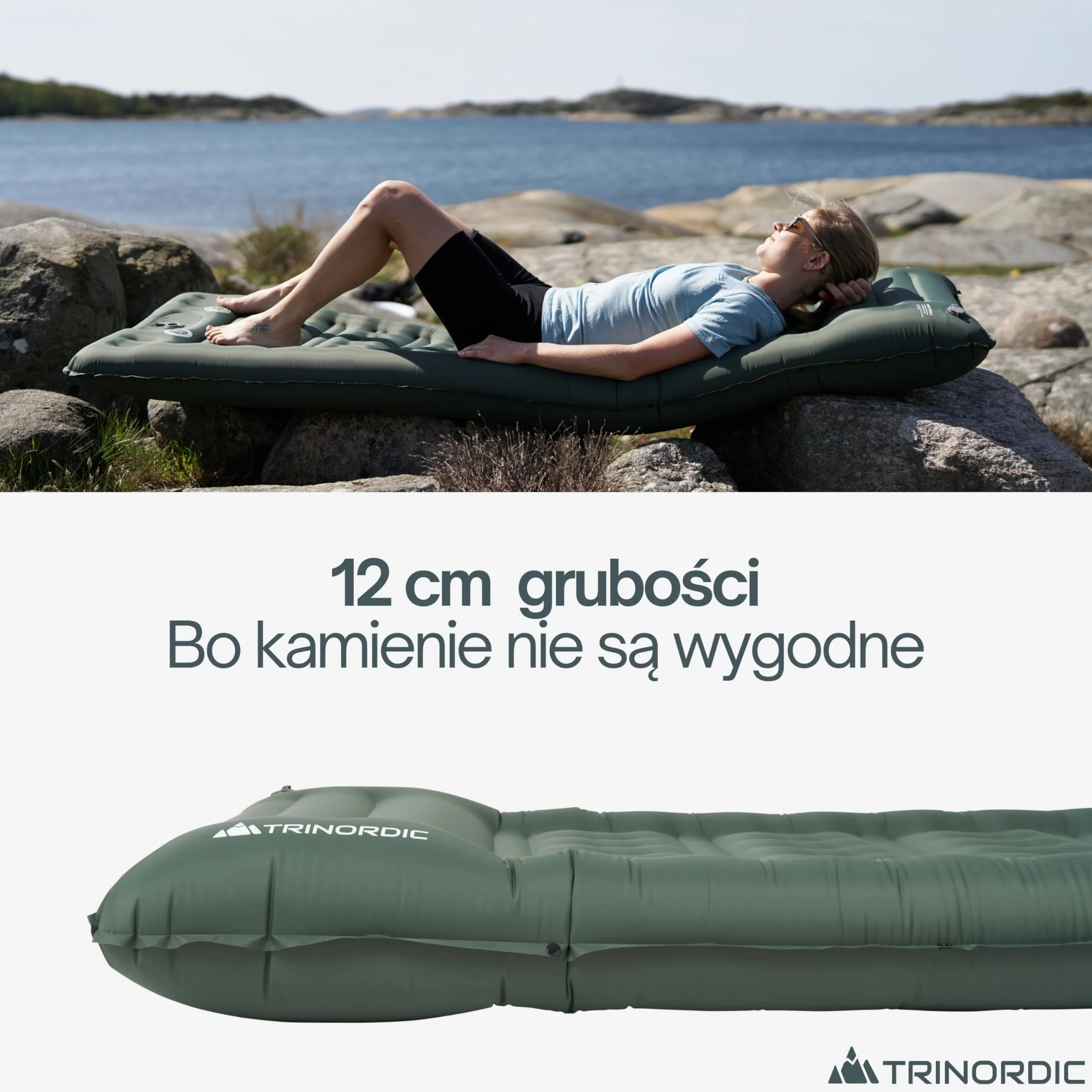 Trinordic Nadmuchiwany Materac Kempingowy 12 cm z Wbudowaną Pompką Nożną i Poduszką