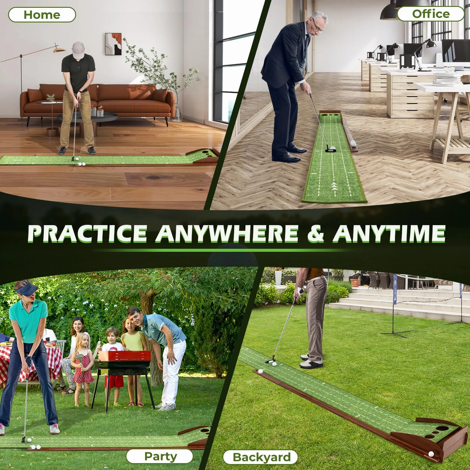 LIFEZEAL mata golfowa z 1/2/3 otworami i automatycznym powrotem, mata treningowa do golfa z deską, zwijana i przenośna, 3 balony golfowe, wewnątrz i na zewnątrz