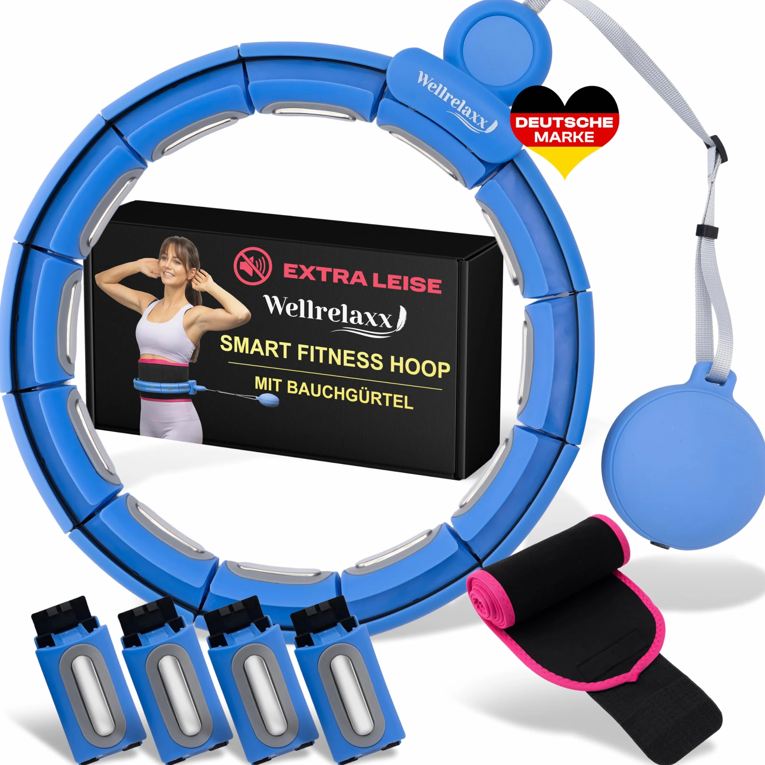WELLRELAXX Smart hula hop cicha | obwód do 113 cm | hula hop dla dorosłych | hula hop z kulką obciążającą | hula hop do odchudzania z paskiem do odchudzania – chroni skórę i ubranie