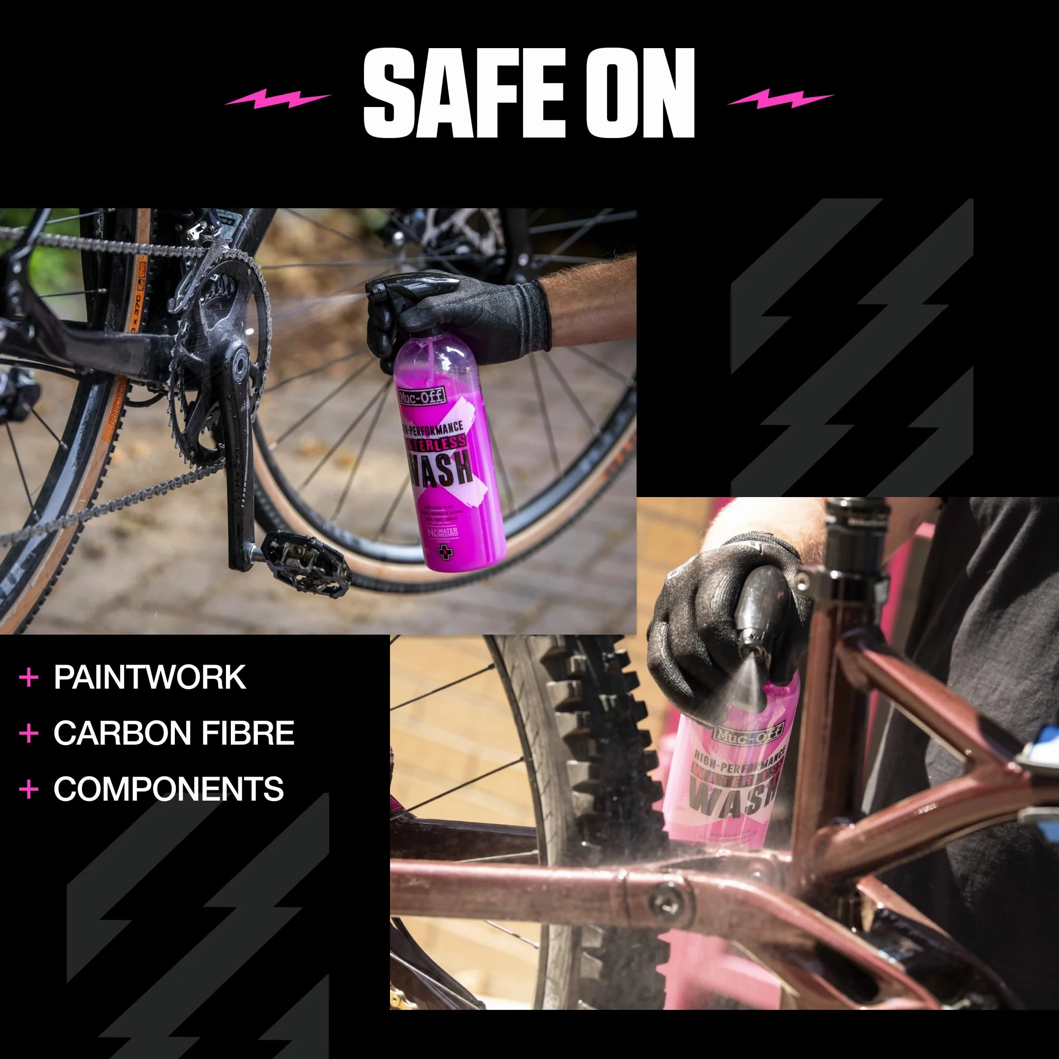 Muc-Off Waterless Wash, 750ml – Spray do Roweru do Mycia i Odtłuszczania bez Spłukiwania – Dwufunkcyjny Polerujący Płyn do Mycia Roweru i Motocykla