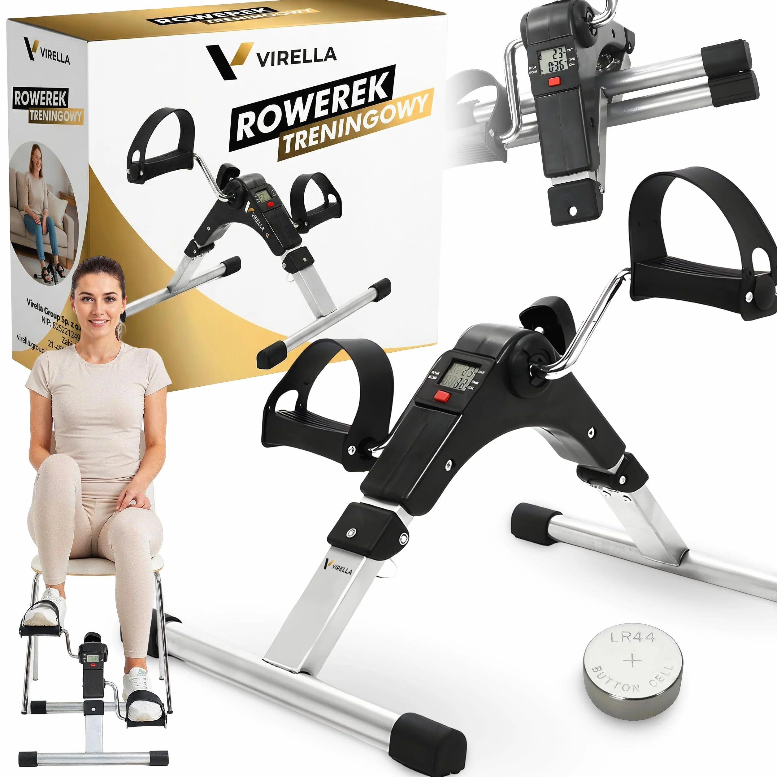 Virella Mini rower treningowy przenośny ćwiczący siłownia fitness noga ramię trening regulowany opór z wyświetlaczem LCD dla kobiet i mężczyzn