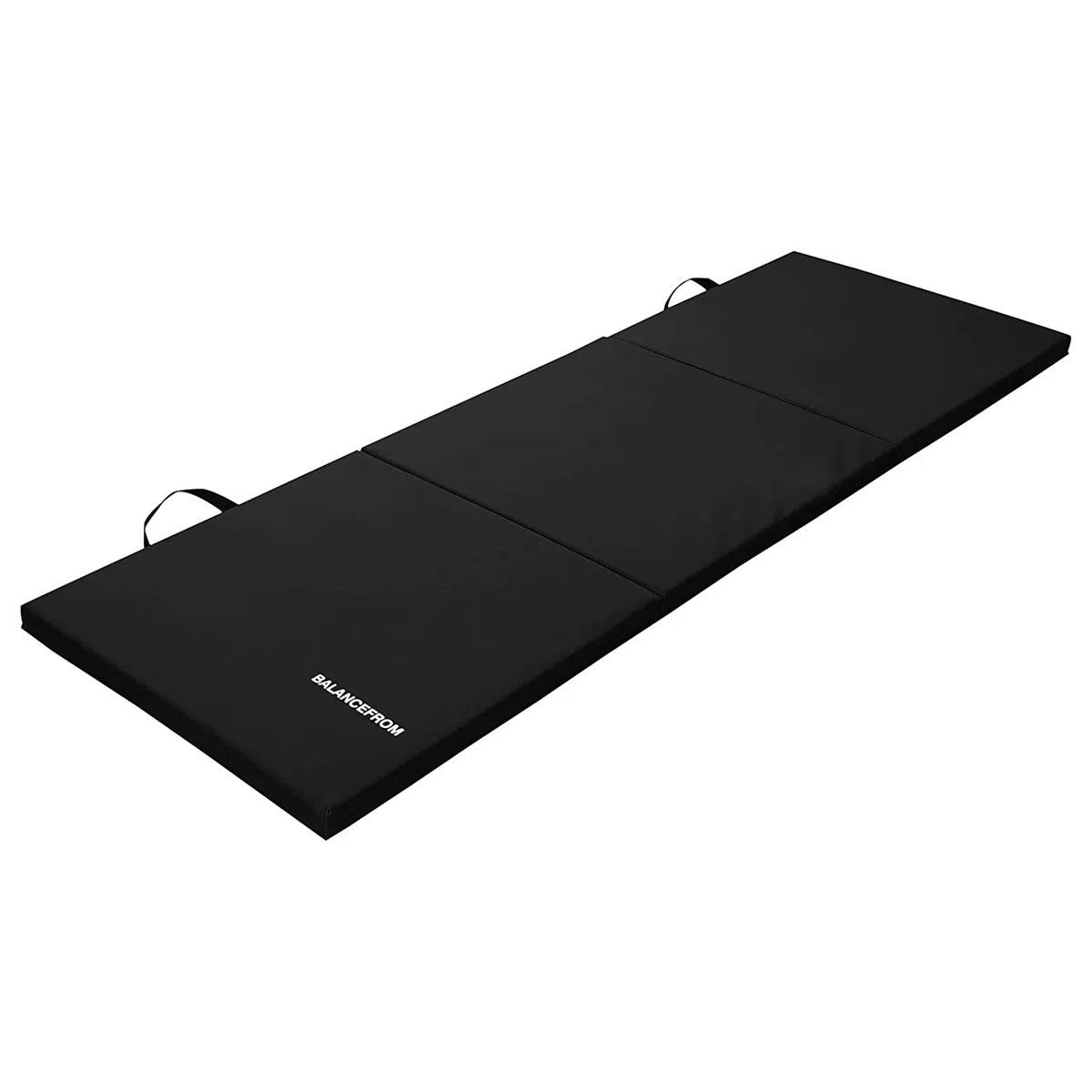 Signature Fitness trzykrotnie składana mata do ćwiczeń z uchwytami do noszenia do MMA, gimnastyki i domowej siłowni, ochronna podłoga, 1,5 cala grubości, 180 x 60 cm, czarna