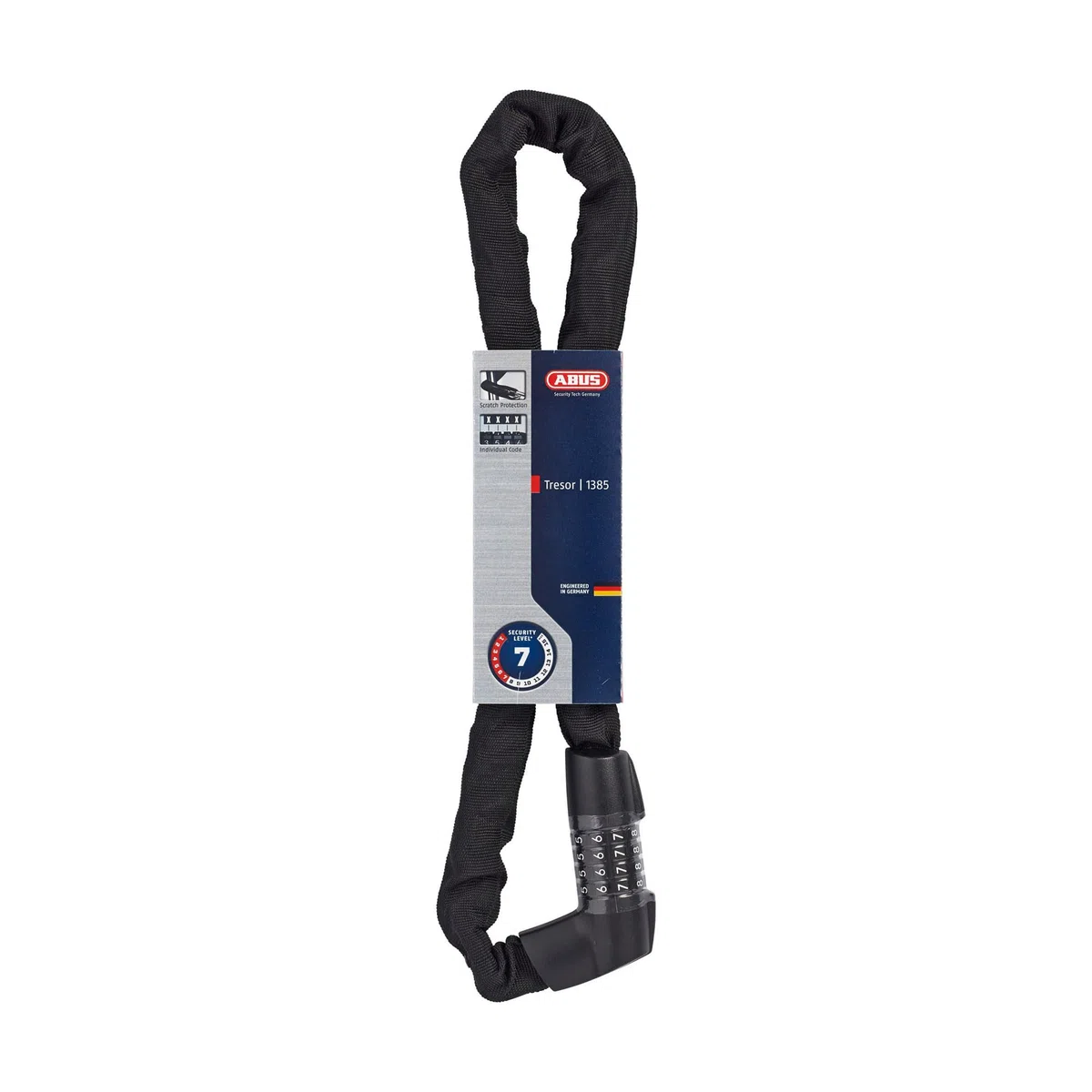 ABUS Zamek łańcuchowy Tresor 1385 - zamek szyfrowy z hartowanej stali - łańcuch kwadratowy o grubości 7 mm - poziom bezpieczeństwa ABUS 7-85 cm - czarny