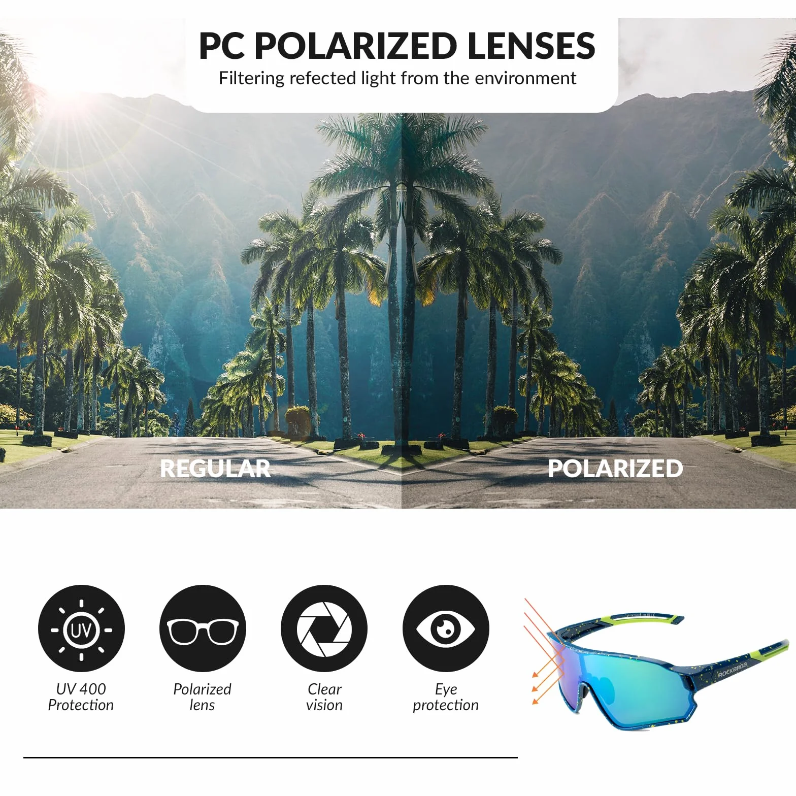ROCKBROS Okulary Rowerowe Okulary Przeciwsłoneczne z Polaryzacją UV400 Kobiety Mężczyźni Okulary Przeciwwiatrowe Okulary Sportowe Okulary Rowerowe do Jazdy na Rowerze