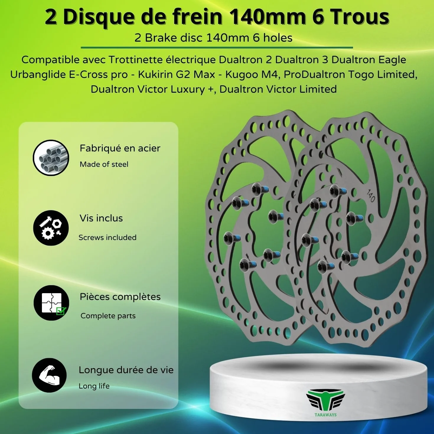 Tarcza hamulcowa 140 mm do hulajnogi elektrycznej Dualtron 2 Dualtron 3 Dualtron Eagle Urbanglide E-Cross pro - Kukirin G2 Max - Kugoo Kirin M4 Pro, Dualtron Togo Limited (2 Tarcze 140) (2xszt.)