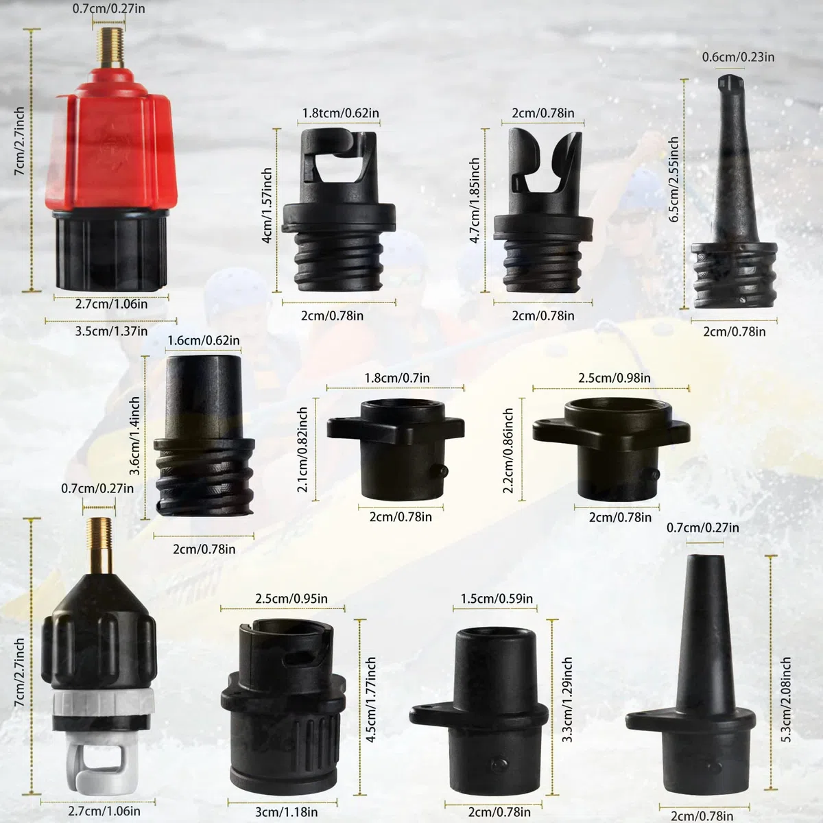 Adapter do pompowania SUP - kompatybilny z nadmuchiwanymi deskami, 9-krotnym adapterem do wentyli do standardowych pompek powietrza, desek SUP i łodzi.