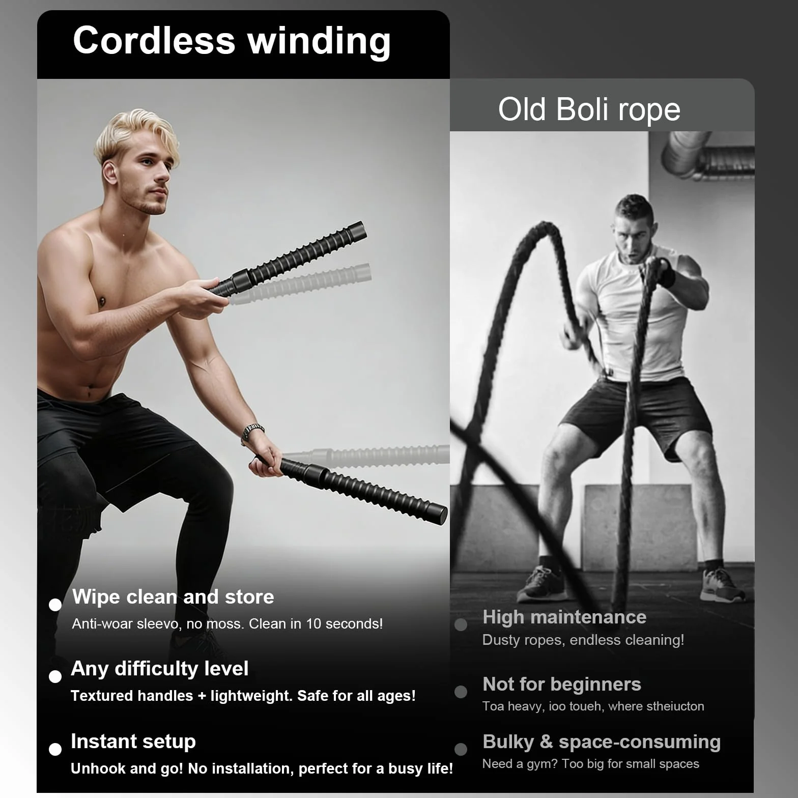 2 sztuki Air Rope, linka do walki z antypoślizgowym uchwytem, przenośna linka fitness, oszczędność miejsca, domowe urządzenie gimnastyczne do treningu siłowego, budowy mięśni, domu, na siłownię