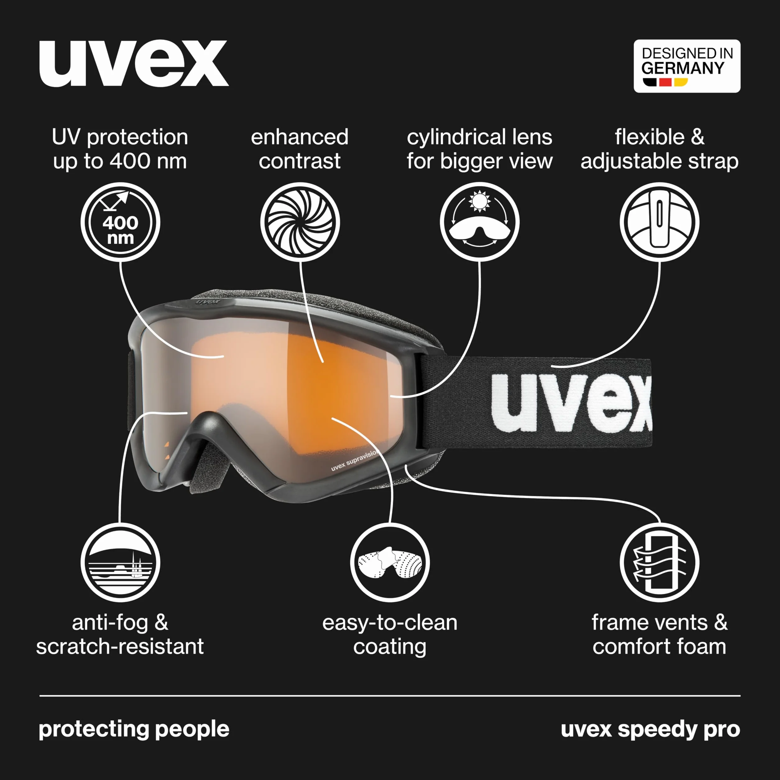 uvex speedy pro - gogle narciarskie dla dzieci - wzmacniające kontrast - powiększony zakres widzenia bez efektu zaparowania - white/lasergold - one size