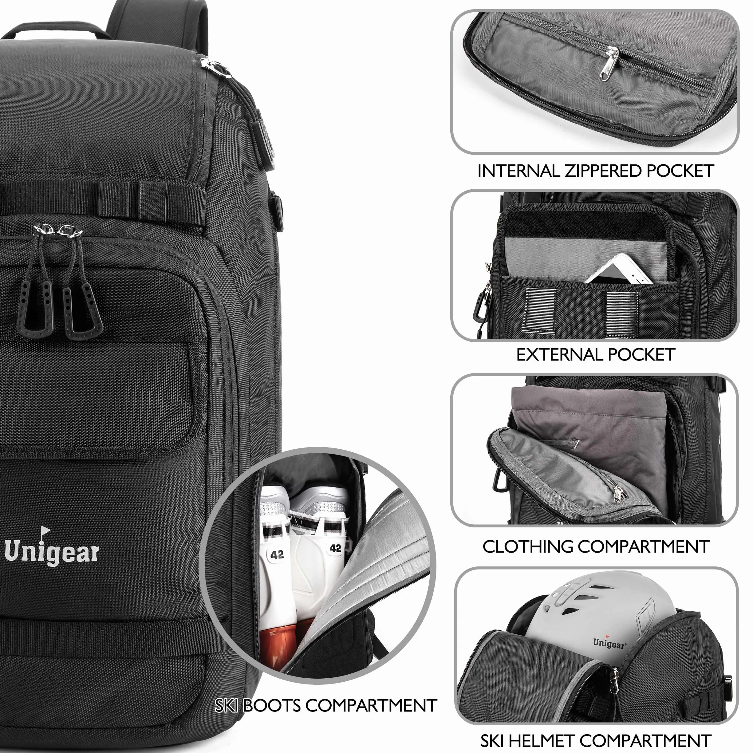 Unigear 50 l / 70 l plecak do butów narciarskich, buty snowboardowe z torbą na kask, sporty zimowe, plecak do jazdy na łyżwach