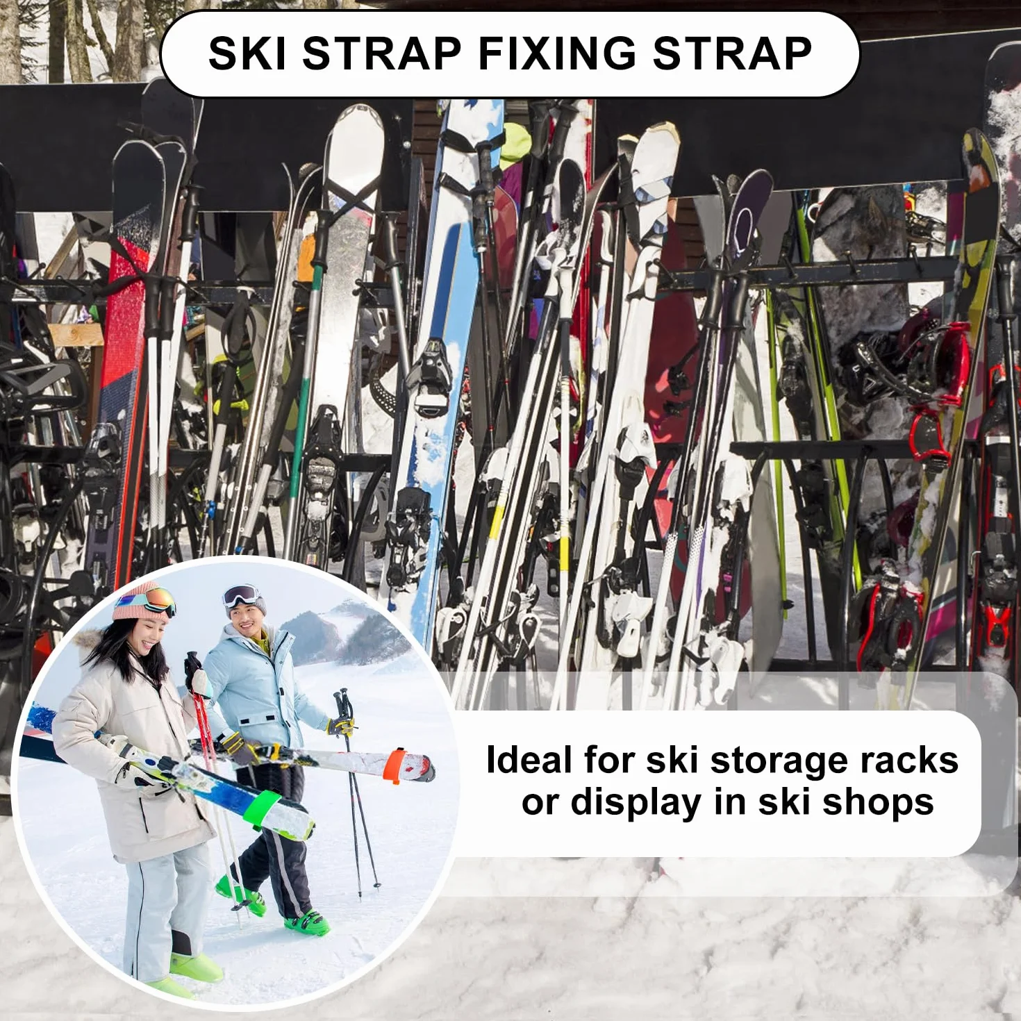 10szt Zapiecia do Pasków Narciarskich, 2 w 1 Pasek Noszenia Nart na Snowboardzie Kijki Narciarskie Regulowane Opaski na Narty EVA Ochronne Organizer na Sprzet Narciarski (5 Jasnych Kolorów)
