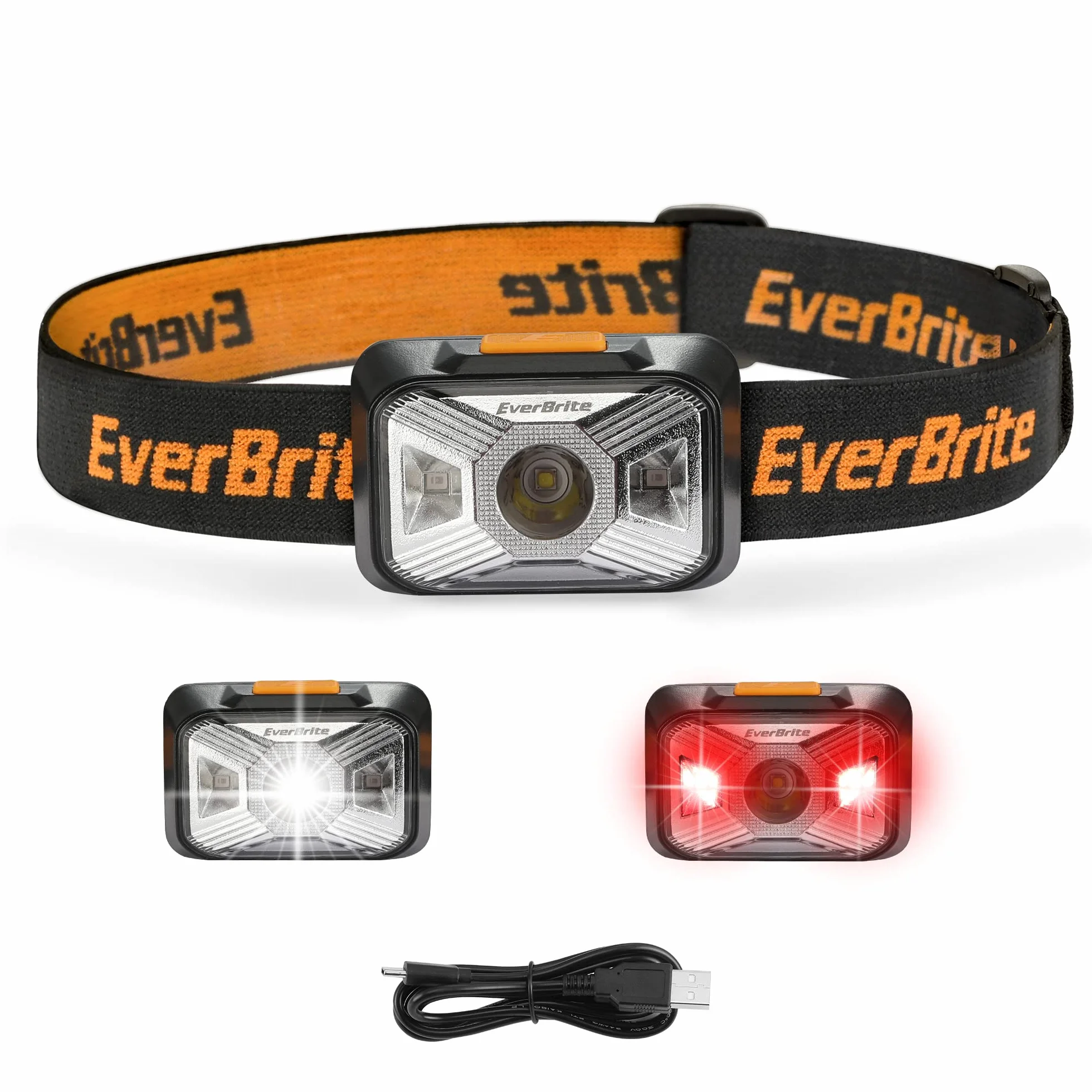 EverBrite Latarka czołowa LED, z możliwością ładowania przez USB, 4 tryby, 200 lumenów, regulowany kąt świecenia 180°, doskonała na kemping, bieganie, wędkowanie, jazdę na rowerze