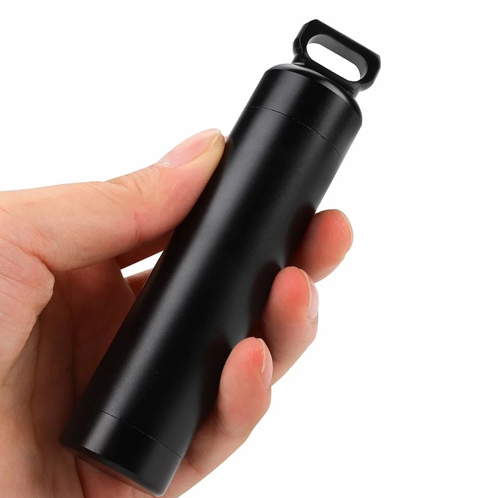 Butelka na tabletki survivalowa ze stopu aluminium wodoodporna czarna