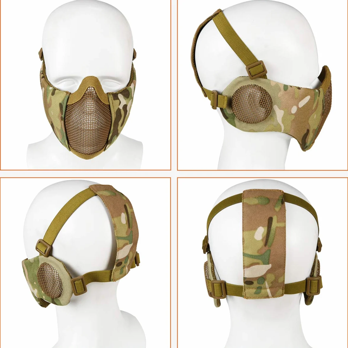 Zestaw sprzętu ochronnego Airsoft, półmaska siatkowa z ochroną uszu i goglami, zestaw do CS, polowania, paintballa, strzelania