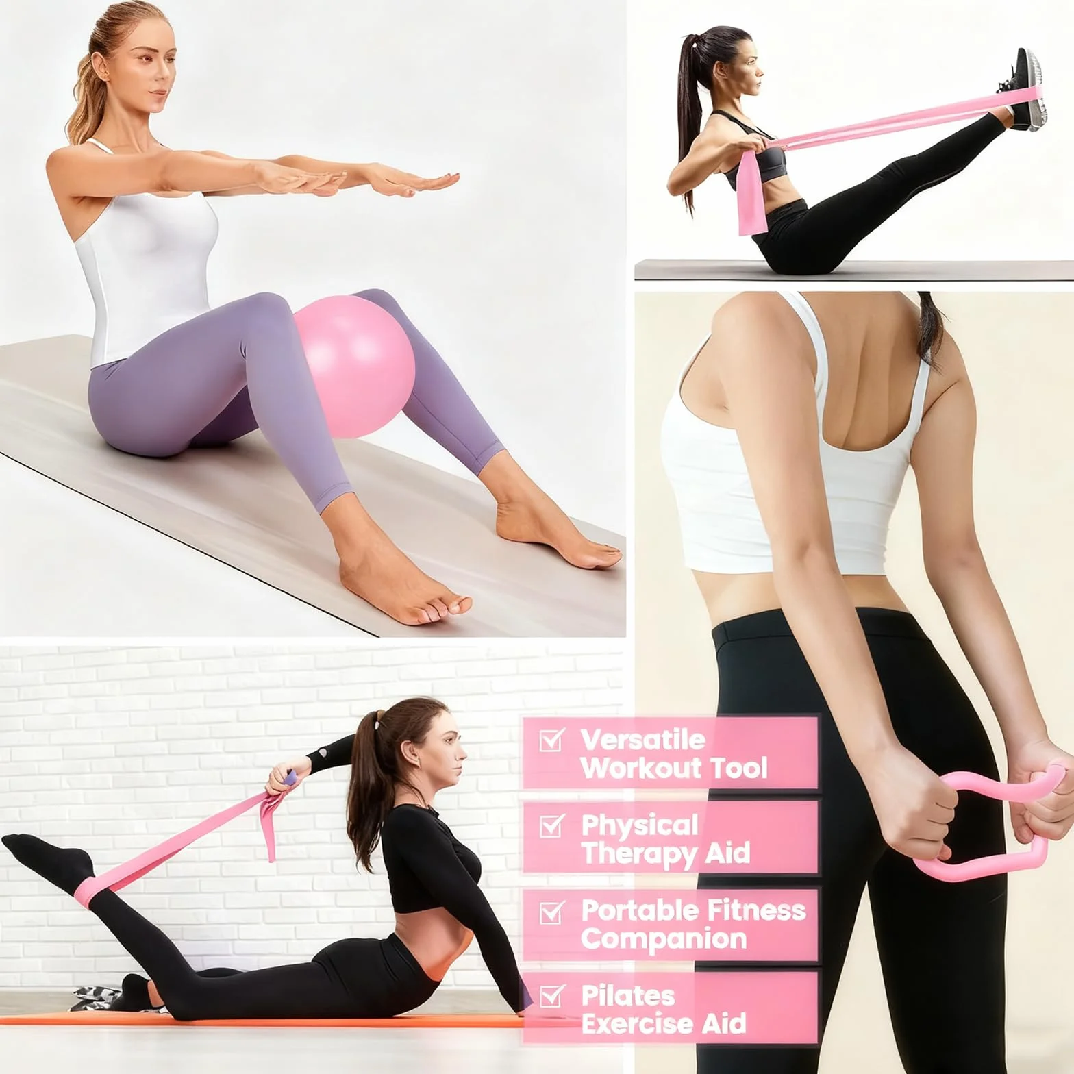 Zestaw do pilatesu 13-częściowy z piłką i taśmami oporowymi antypoślizgowy