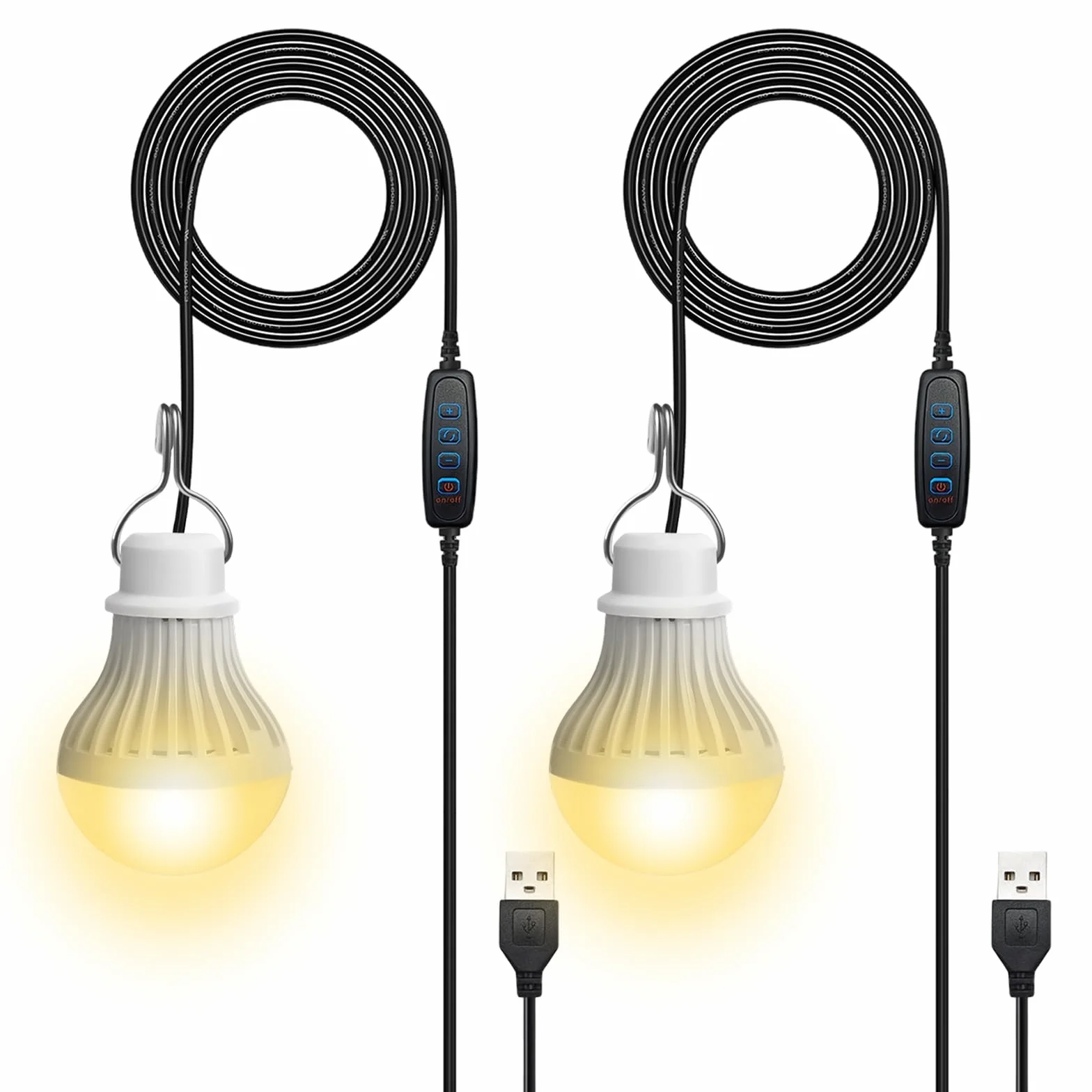 Lampa kempingowa LED, 2 sztuki, 7 W, możliwość ponownego ładowania, lampa namiotowa, możliwość ściemniania, 3 tryby świecenia, 2700-5000 K, światło awaryjne z haczykiem, zasilanie bateryjne, przenośna