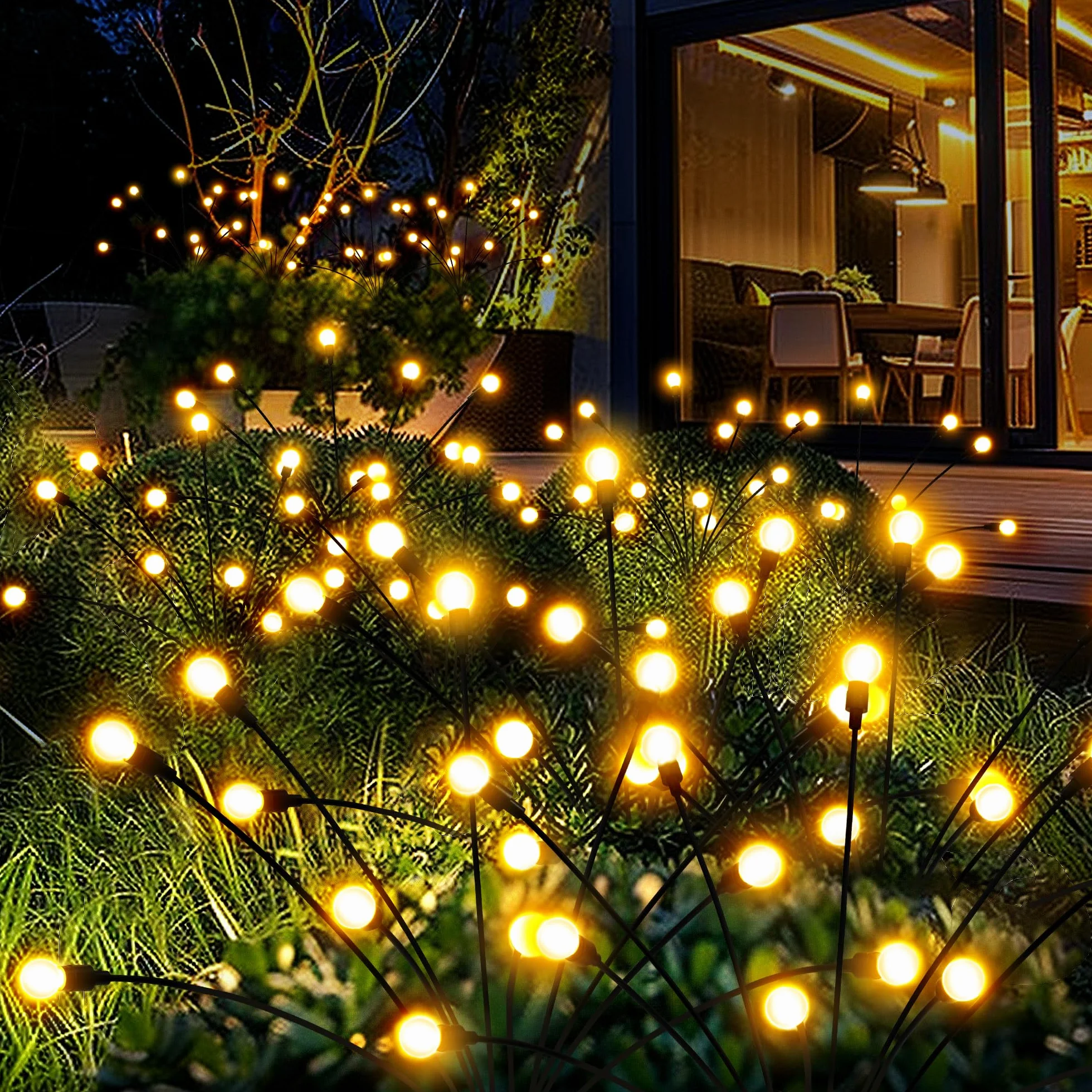 Lampy solarne zewnętrzne ogrodowe 80 LED Firefly wodoodporne zasilane energią słoneczną światło na ścieżkę 8 szt. ciepła