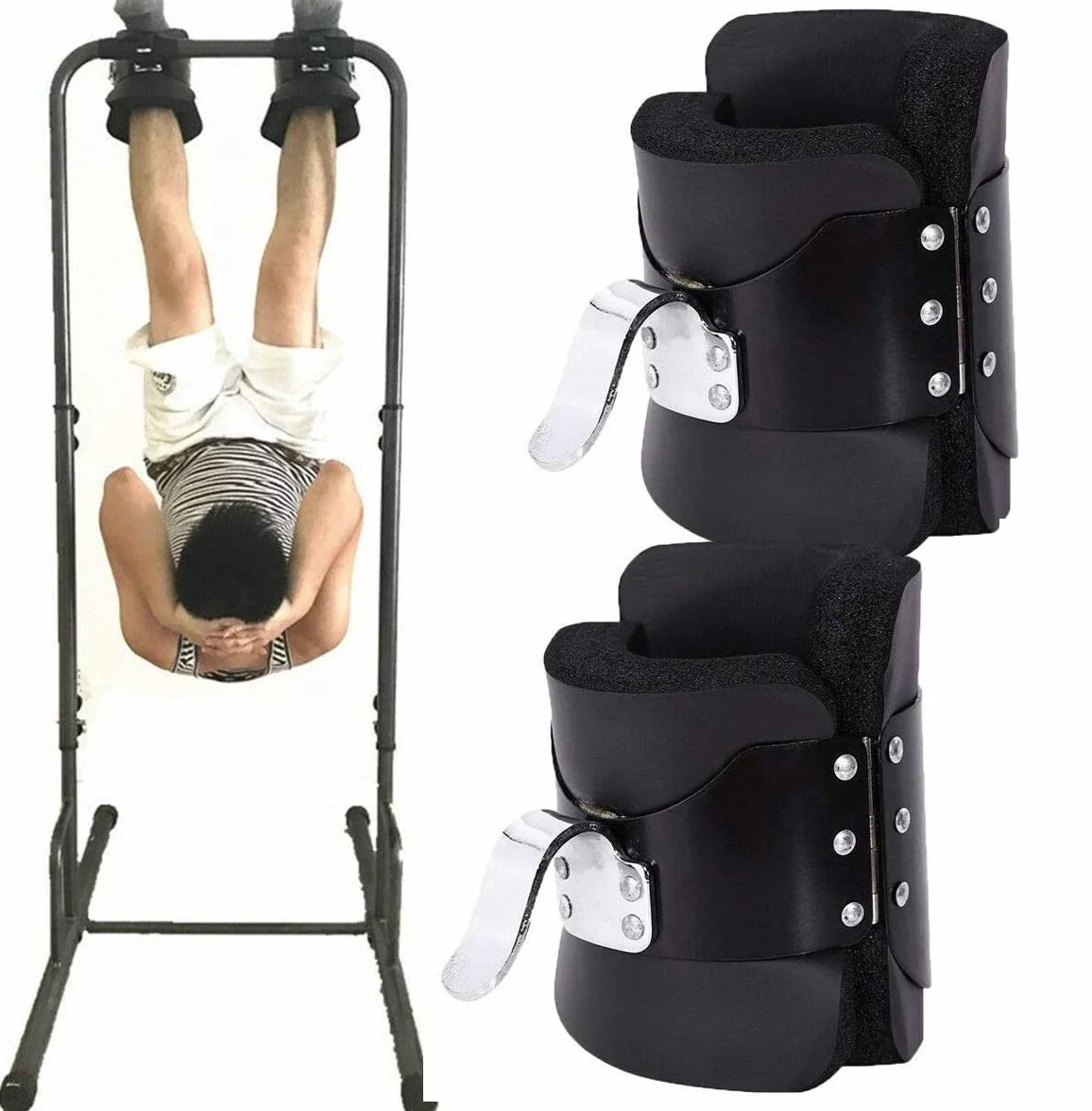 Buty grawitacyjne do wzmacniania mięśni core i łagodzenia bólu pleców – inwersyjny przyrząd fitness z drążkiem do stania na rękach i haczykami do ćwiczeń brzucha