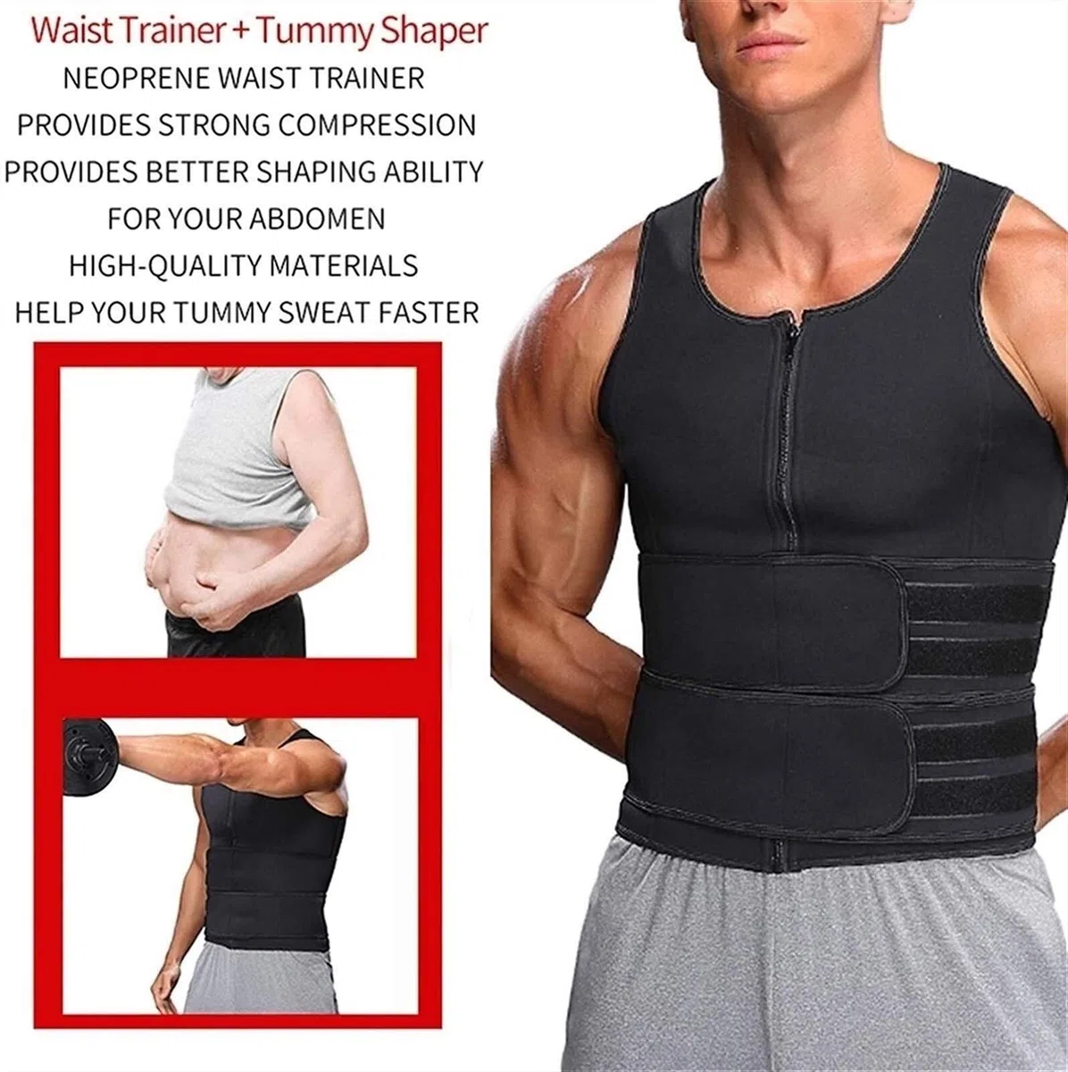 Odchudzająca Tankwear Mężczyzna Dzianina Sauna Pocenie Odchudzające Polimerowa Kamizelka Koszulka (Color : Black, Size : 3XL)