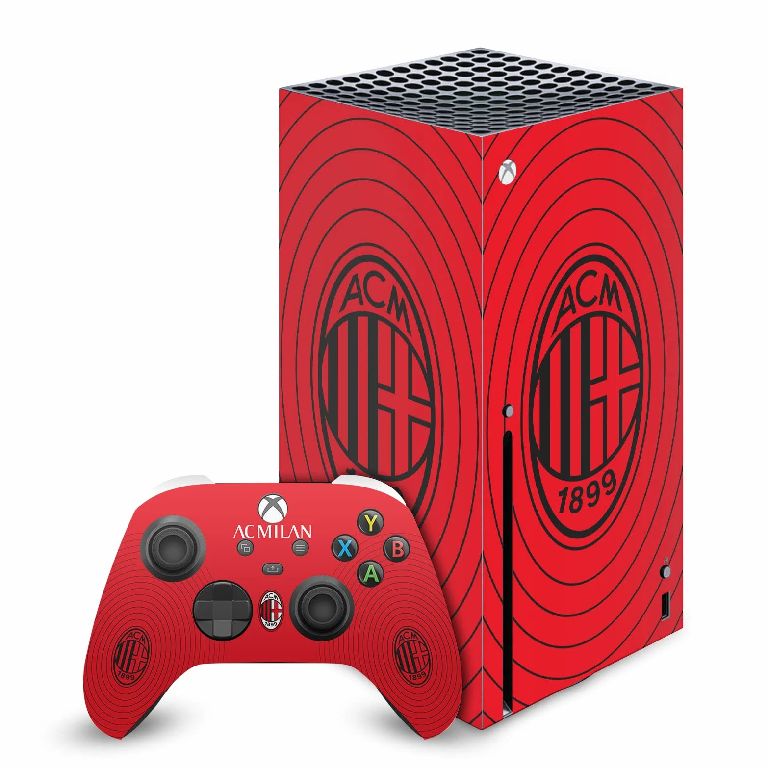 Head Case Designs Oficjalnie Licencjonowany AC Milan Czerwone i Czarne Sztuka Naklejka Winylu Skóry Naklejka Pokrywa Kompatybilny z Xbox Series X Console and Controller Bundle