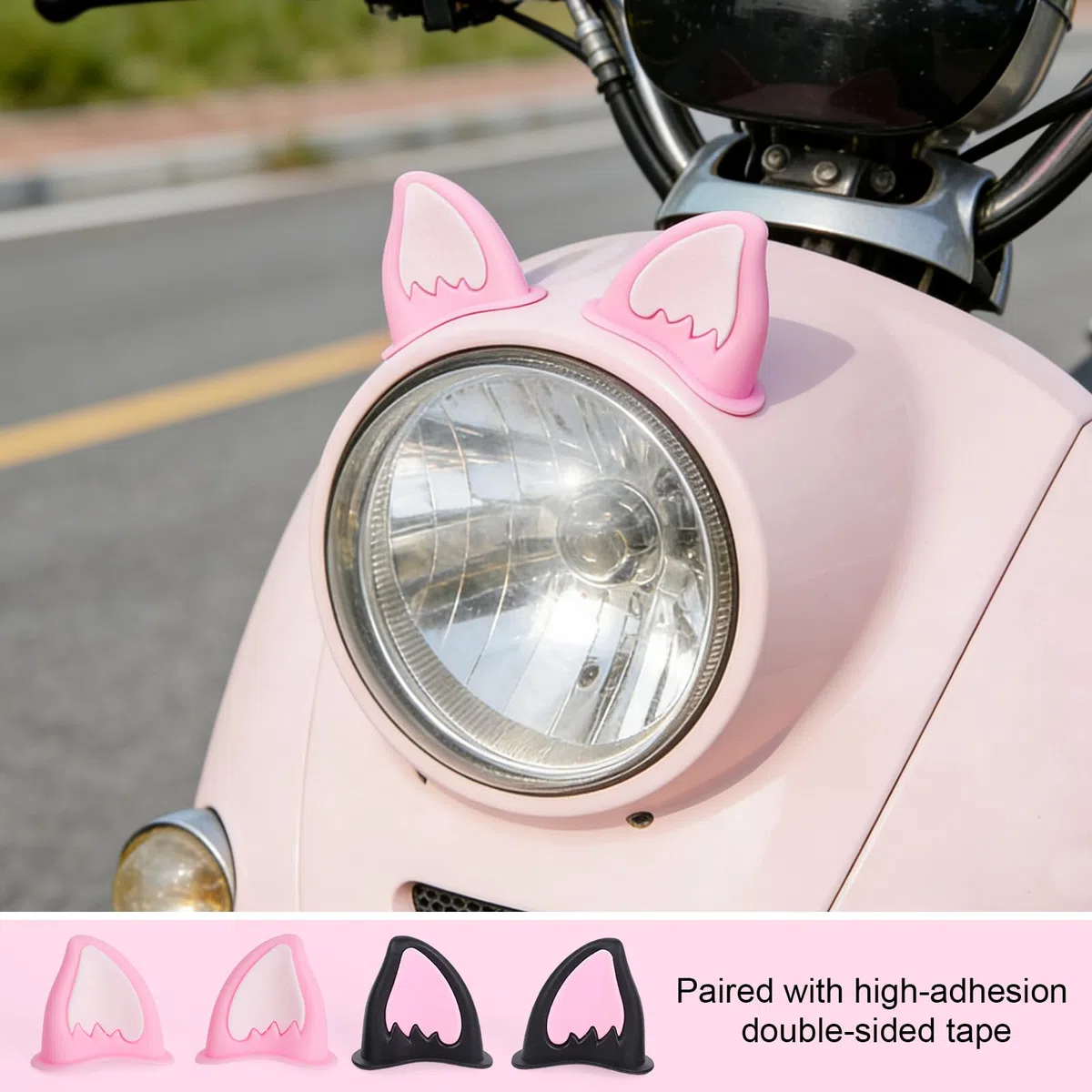 Zestaw 4 sztuk na kask motocyklowy, uszy kota, zestaw z 10 odblaskowymi naklejkami na rower, deskorolkę, motocykl, skuter, snowboard