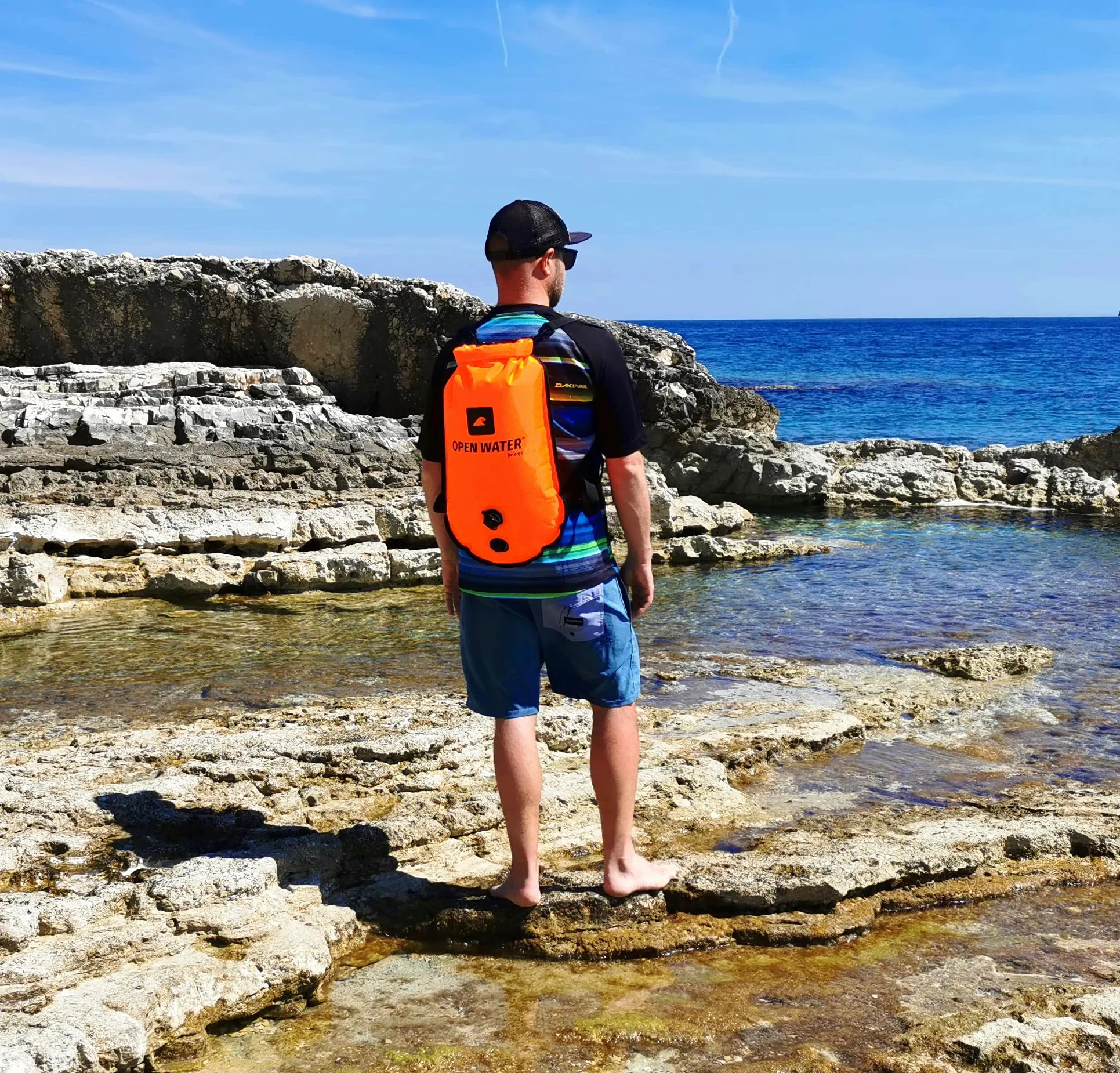 OPENWATER dmuchana bojka asekuracyjna 3w1 duża 28L z suchą kieszenią do triathlonu