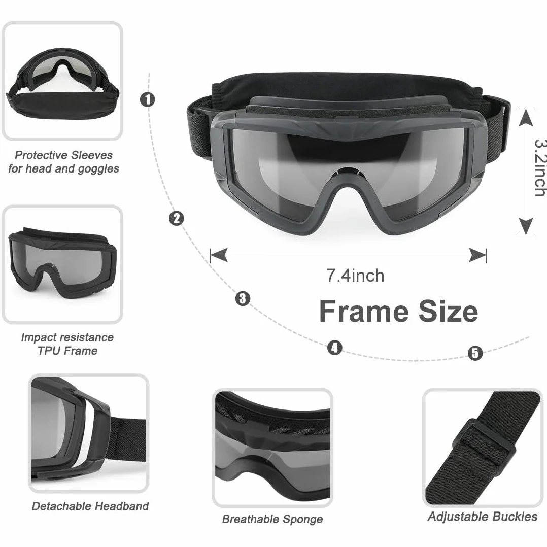 Feyachi Airsoft, taktyczne, wojskowe okulary ochronne z 3 wymiennymi soczewkami, ochrona UV400, okulary strzeleckie, okulary przeciwmgielne, outdoorowe, do uprawiania sportu, polowania, jazdy na