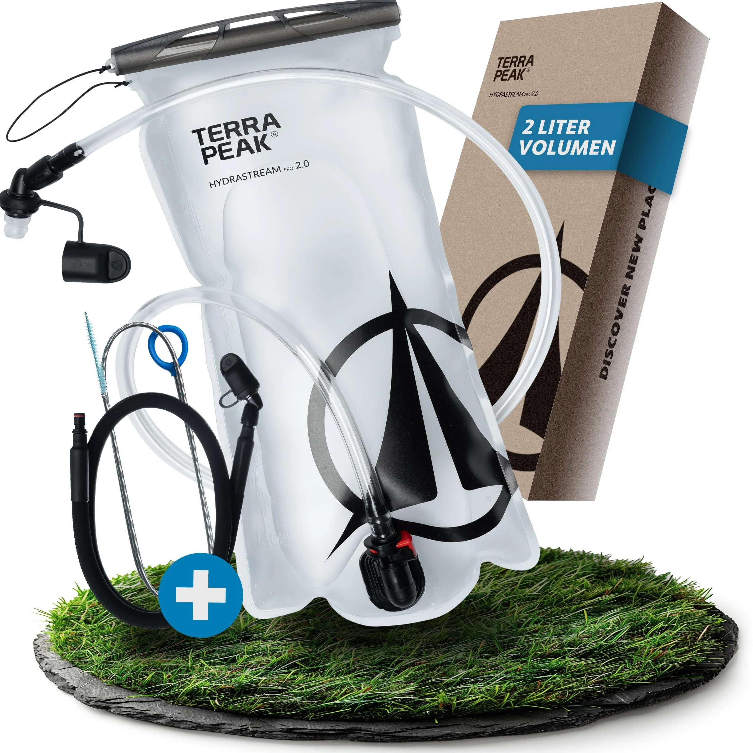 Terra Peak® Bukłak premium 2 l i 3 l z akcesoriami, lekki worek na napoje, system do plecaka, bukłak na wodę, nie zawiera BPA, do wędrówek, uniwersalnie kompatybilny z plecakiem turystycznym