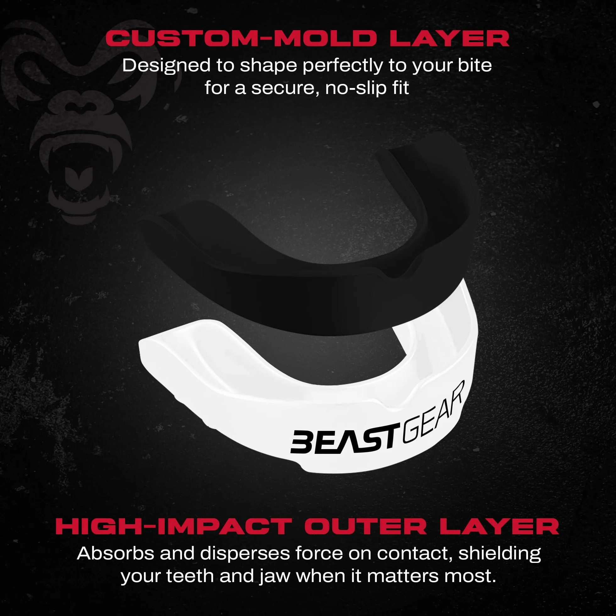 Beast Gear Ochraniacz na zęby formowalny z etui do sportów kontaktowych biały