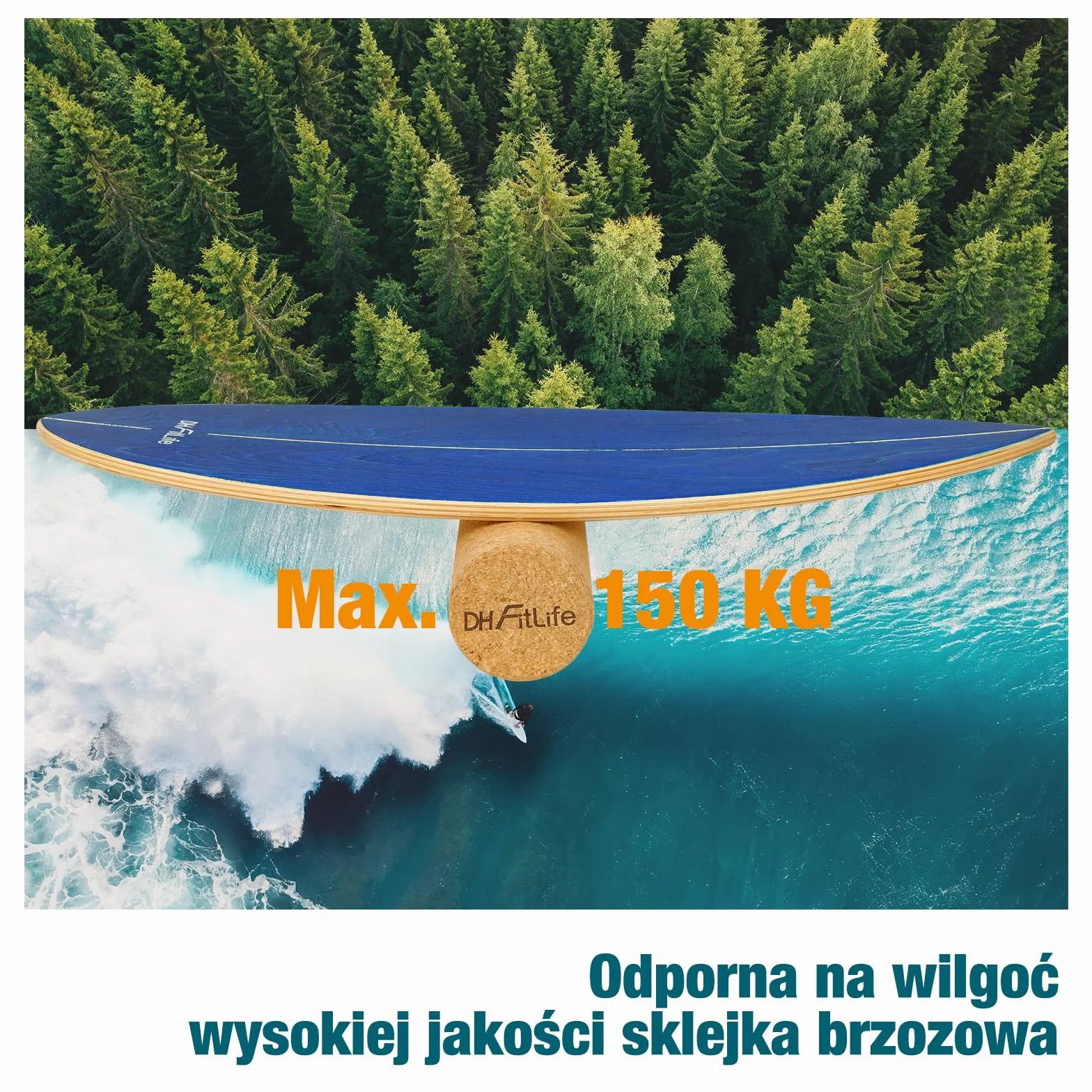 DH FitLife Deska do Balansowania Surf Balance Board z Drewna z Rockerem dla Dorosłych