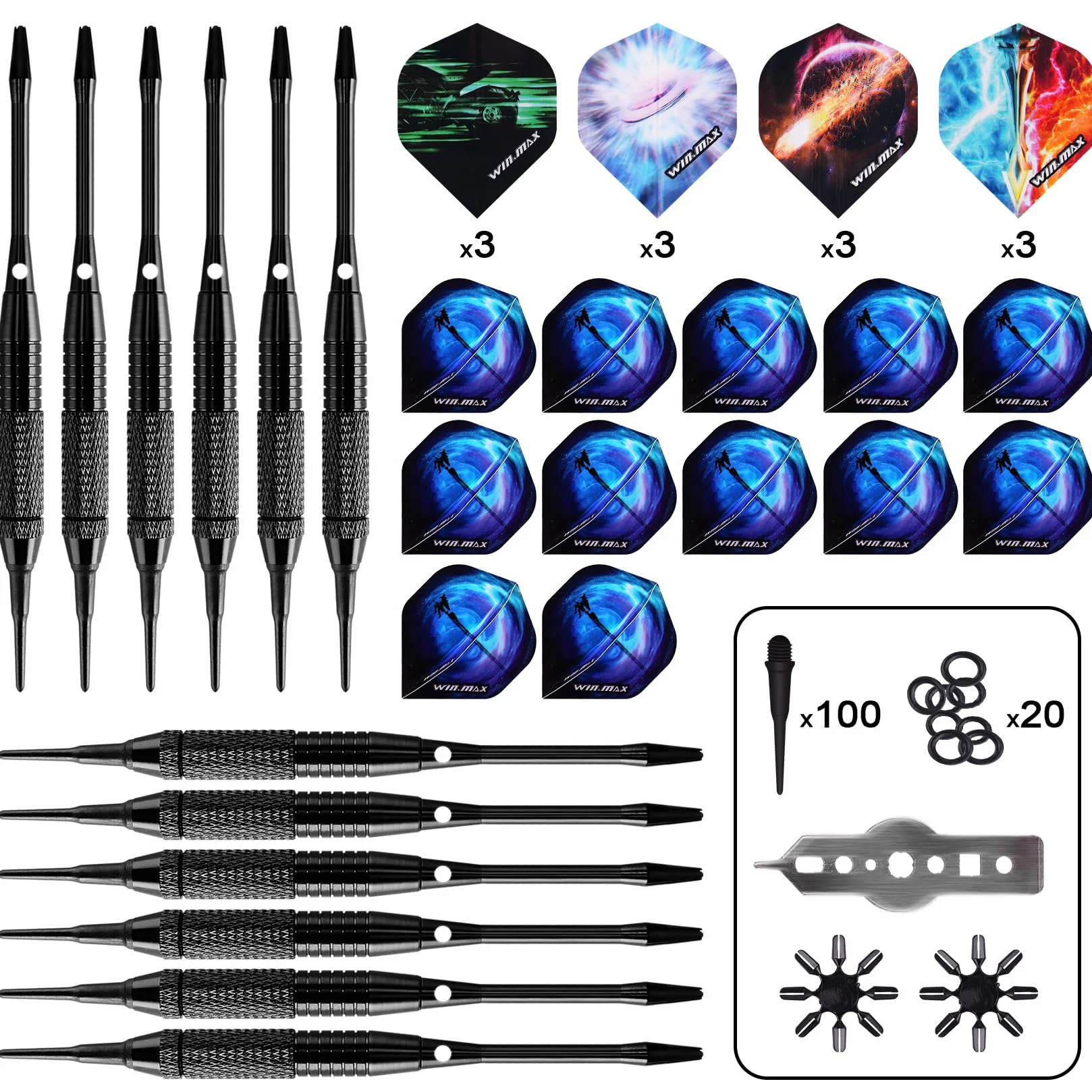 WIN.MAX Elektroniczna tarcza do darta, zestaw 34 gier, 3 języki, zielony i czerwony