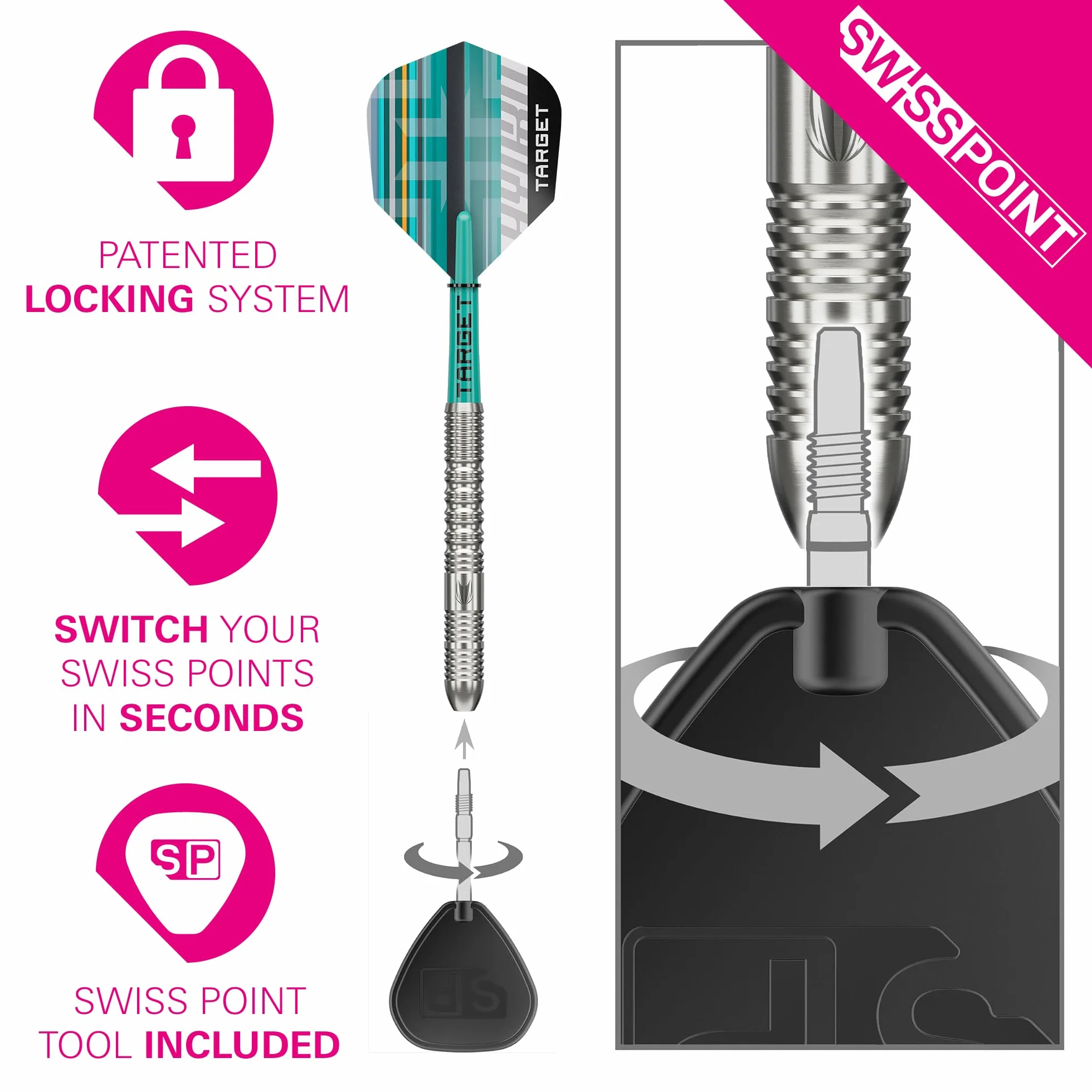 Target Darts Hydro Steel Tip Dart Set 90% wolframowe rzutki Swiss Point Pro Grip Tag Pro Ultra No.6