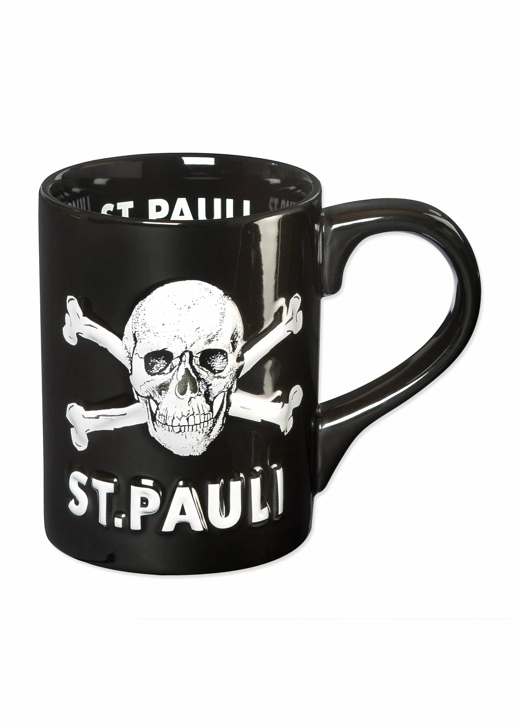 FC St. Pauli Filiżanka Totenkopf 3D ceramiczna do kawy 500ml FCSP Artykuł dla fanów + otwieracz do butelek Rocknshop (Czarny 3D, 500 ml)