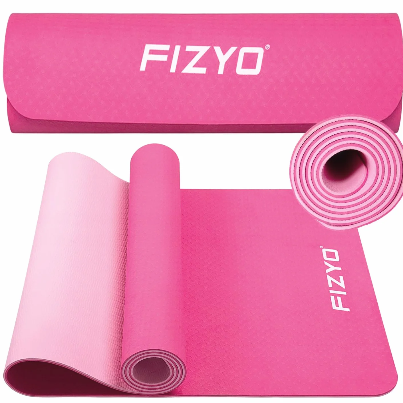 Fizyo Antypoślizgowa mata do jogi z torbą, TPE, mata gimnastyczna do pilatesu, treningu, fitnessu, wyściełana i antypoślizgowa, bardzo cienka 0,6 cm, 183 x 61 cm, z pasem transportowym i torbą