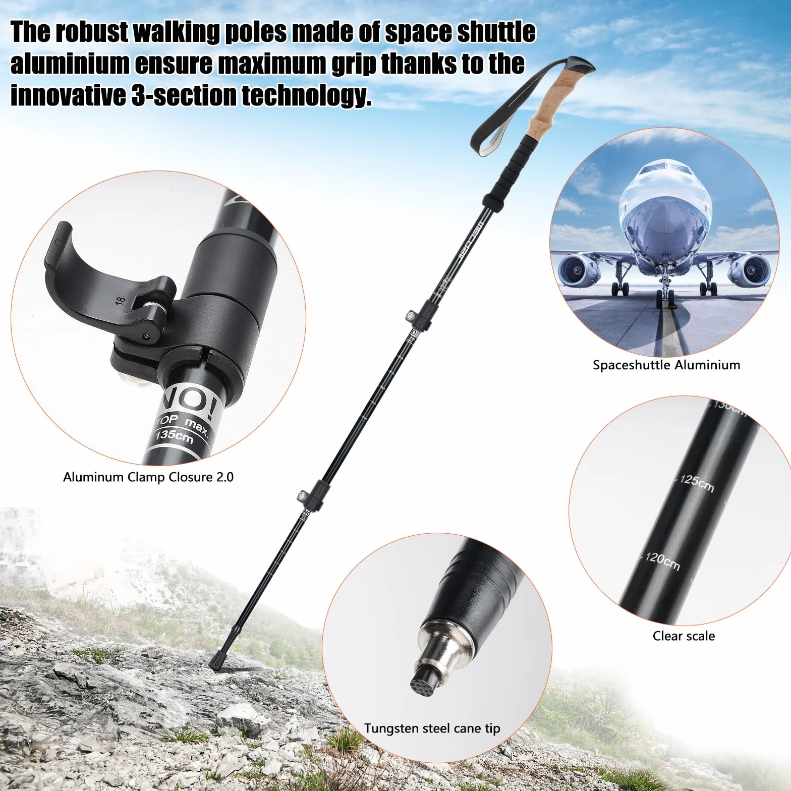 Kijki trekkingowe składane regulowane 110-135 cm dla mężczyzn i kobiet