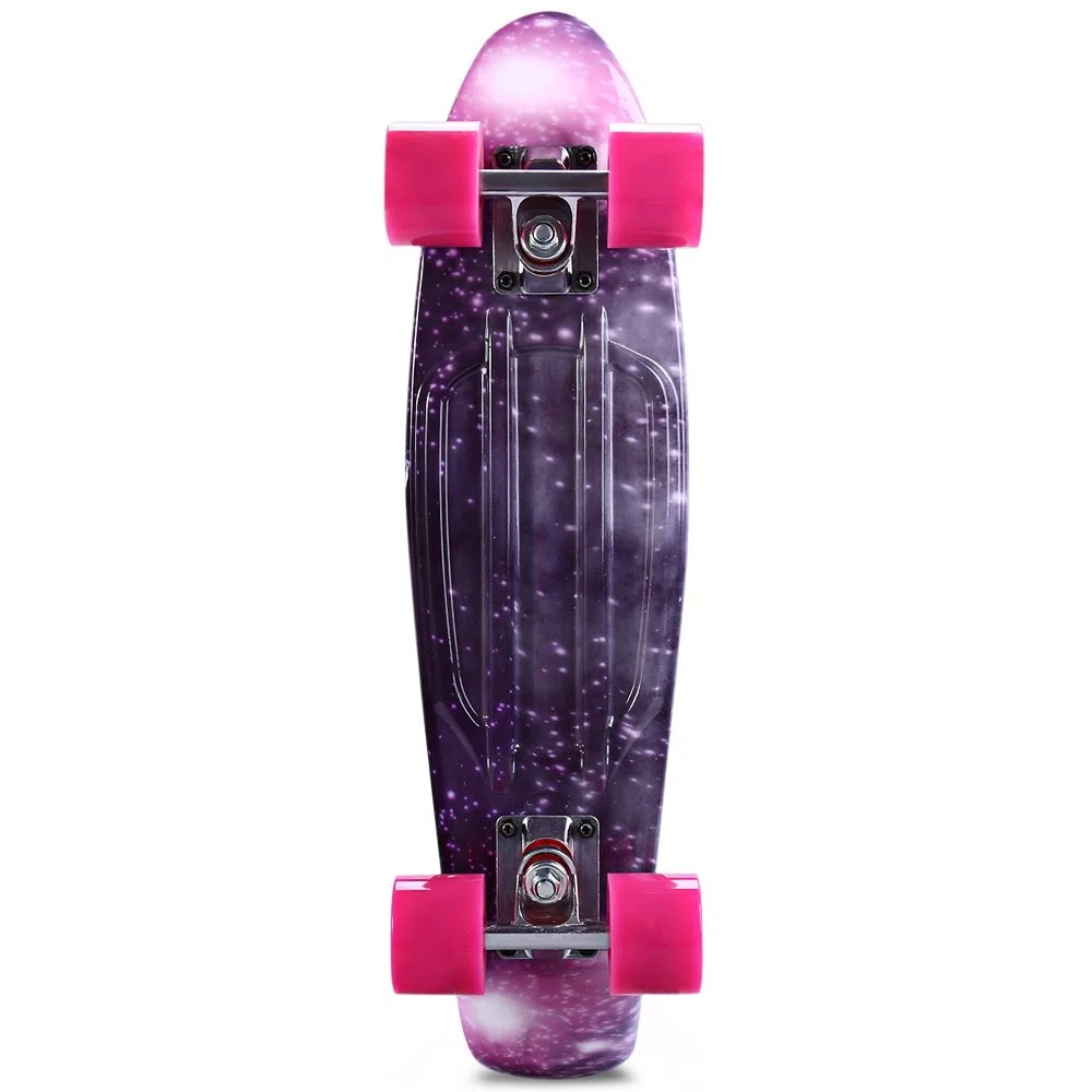 55 cm deskorolka fioletowy gwiaździste niebo wzór retro longboard mini Cruiser kompletny fioletowe koła PU